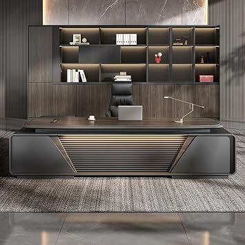 Executive Desk with Drawers, Large Wood L Shaped Home Office Desk with Storage Cabinets, Modern Corner Computer Desk for Work Study,1.8m