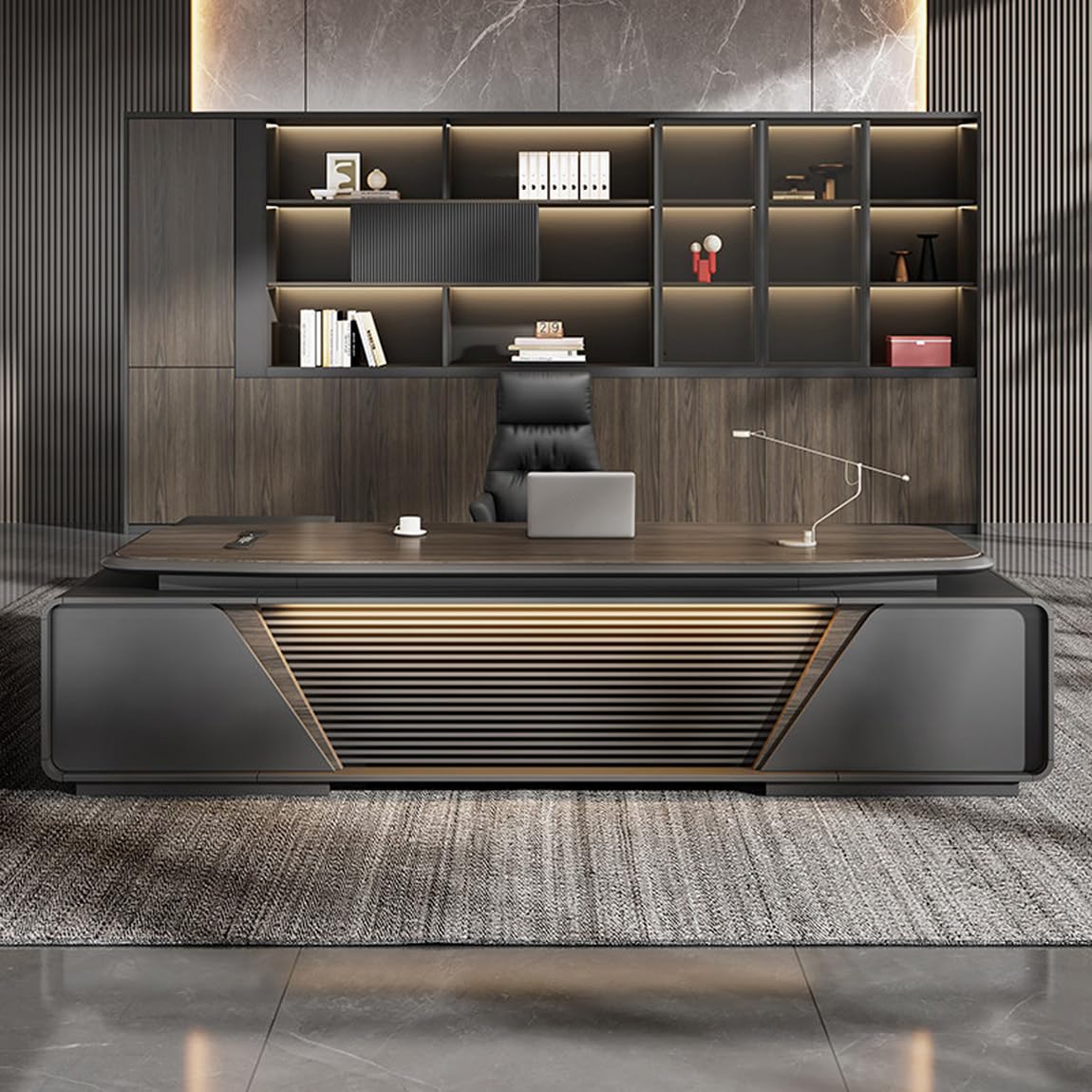 DUWEIKE Executive Desk with Drawers, Large Wood L Shaped Home Office Desk with Storage Cabinets, Modern Corner Computer Desk for Work Study,2.0m