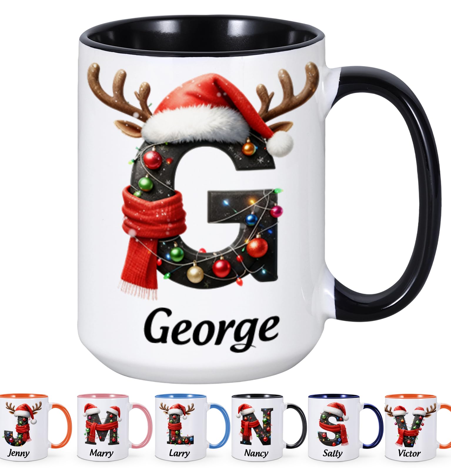 Personalized Christmas Mug with Initial Name, Kids Hot Chocolate Mugs, Custom Christmas Monogram Mug for Family, Winter Holiday Coffee Mugs, Xmas Hot Cocoa Cup Gifts for Boys Girls,Tazas Navideñas