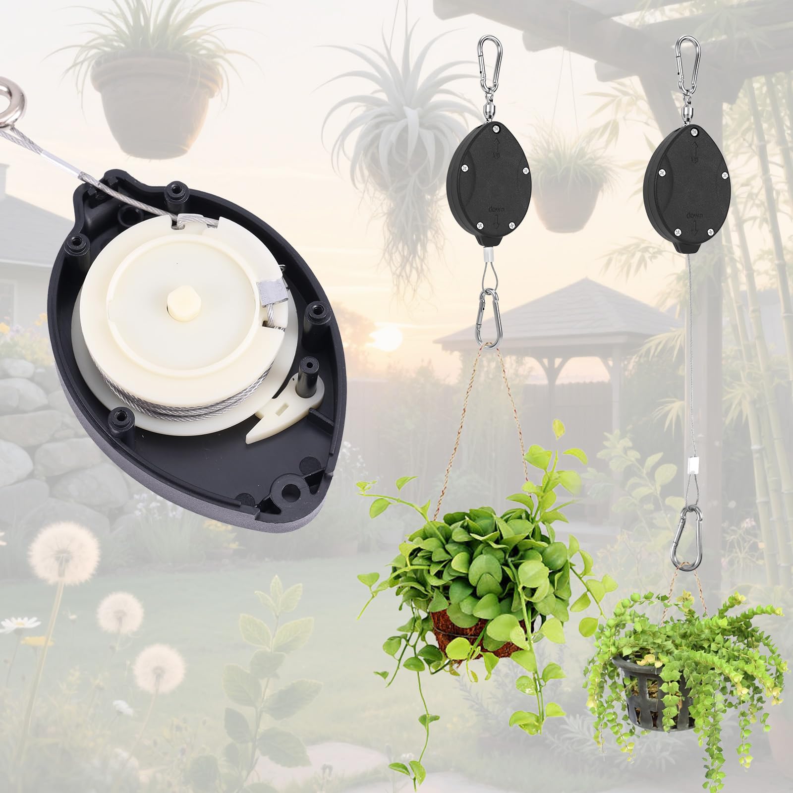 Tinoaly Lot de 2 Cintres Rétractables Robustes avec Poulies Réglables, en Acier Inoxydable avec Mousquetons pour Plantes Suspendues Mangeoires et Pots d'oiseaux d'Intérieur et d'Extérieur