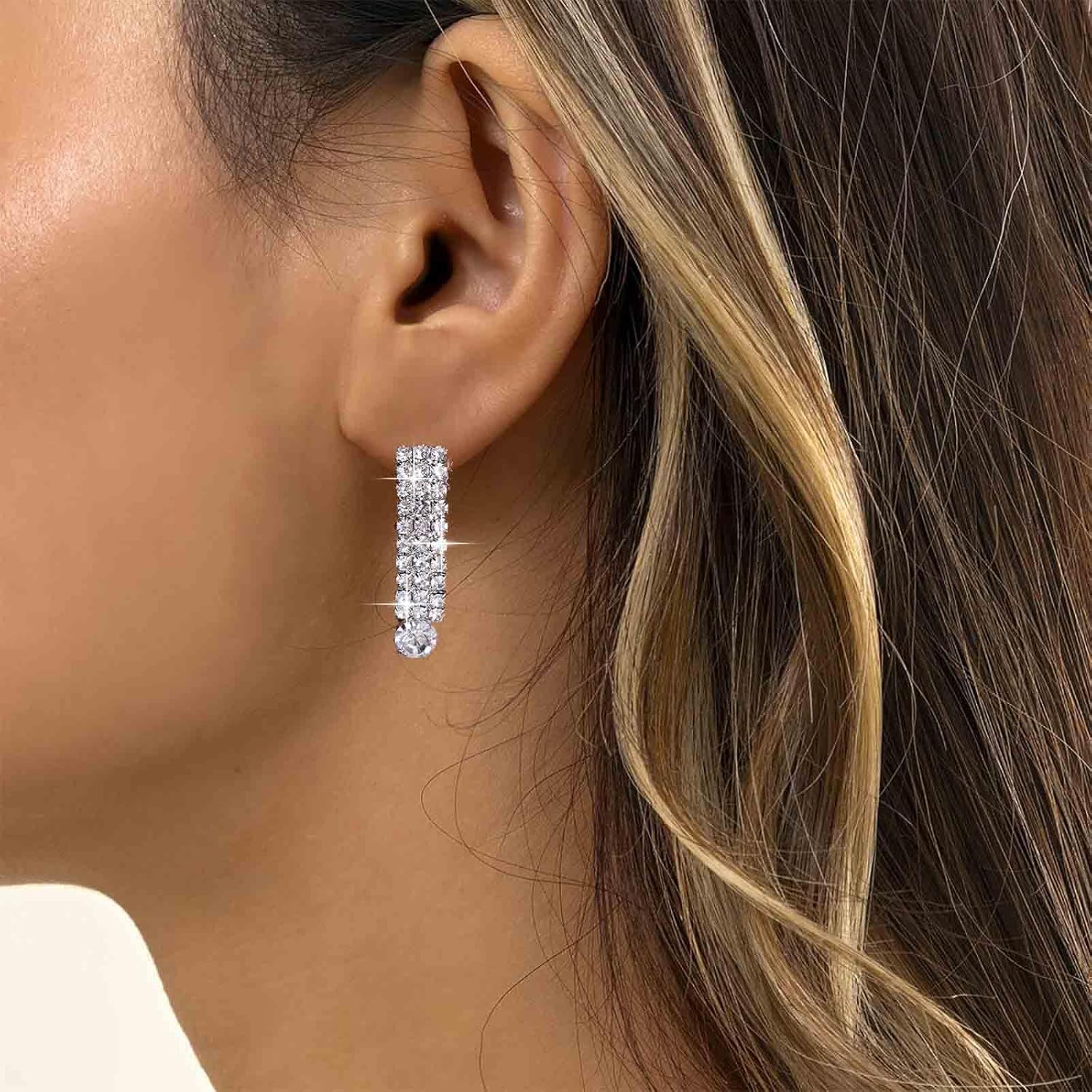 Boho Crystal Drop Earrings Silver Rhinestone Long Dangle Earrings Vintage Cz Long Chain Earrings Wedding Chandeliers Earrings Jewelry for Women - Image 7