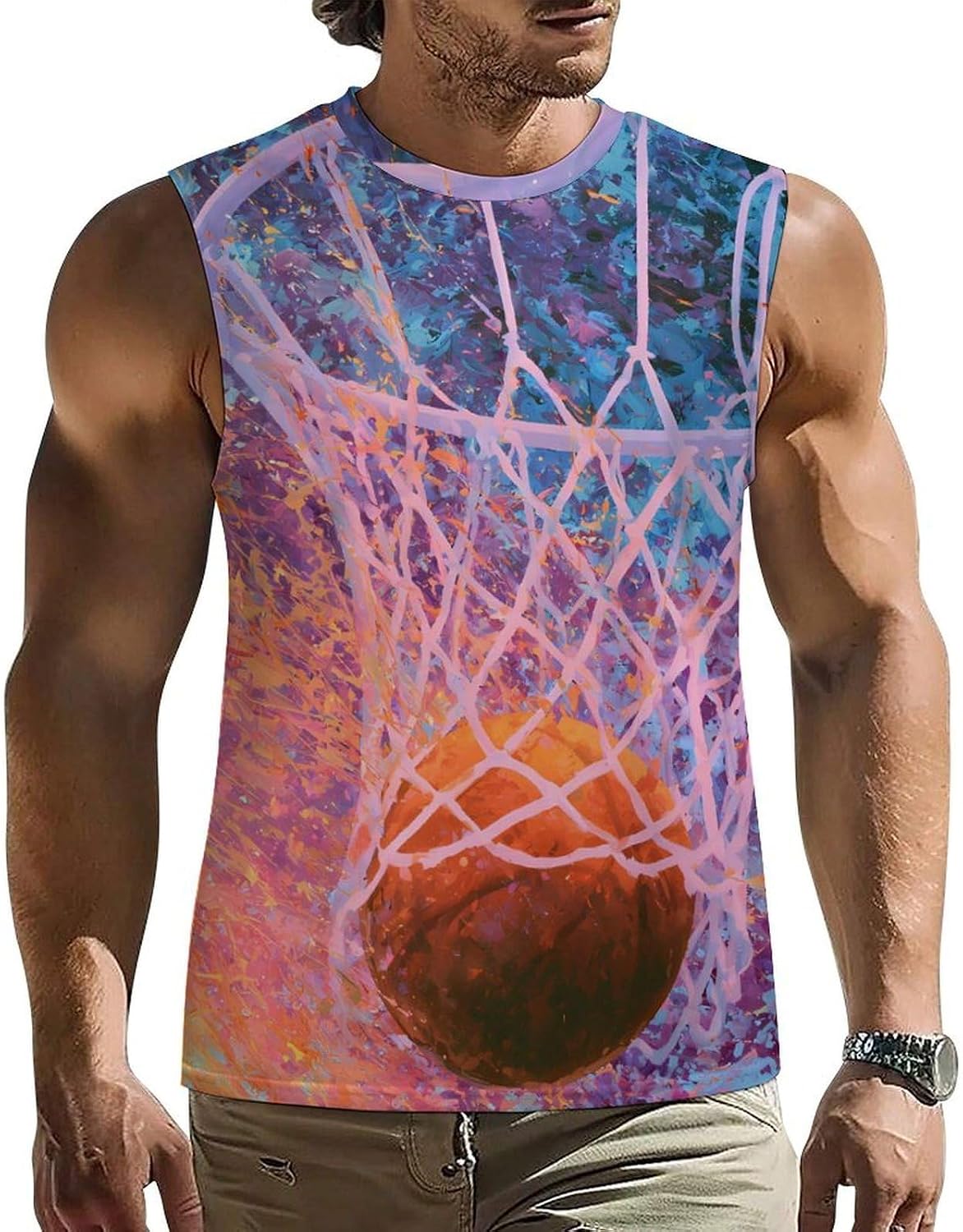 Basketball Hoop with Ball Men's Sleeveless Shirt Small