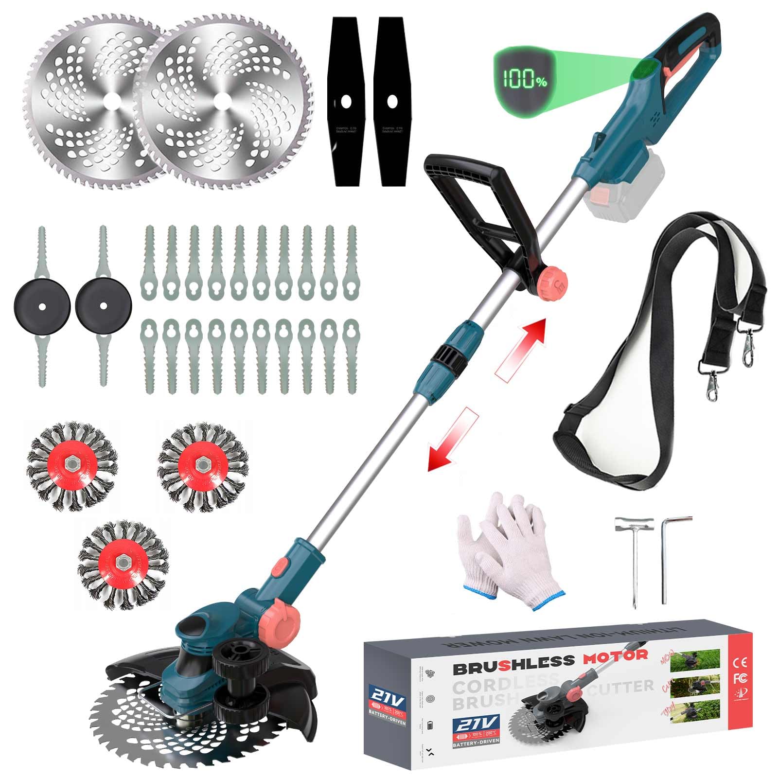 Cortabordes con batería para Makita batería, desbrozadora y desbrozadora, | Desbrozadora con cepillo para malas hierbas, (sin batería ni cargador) (azul)