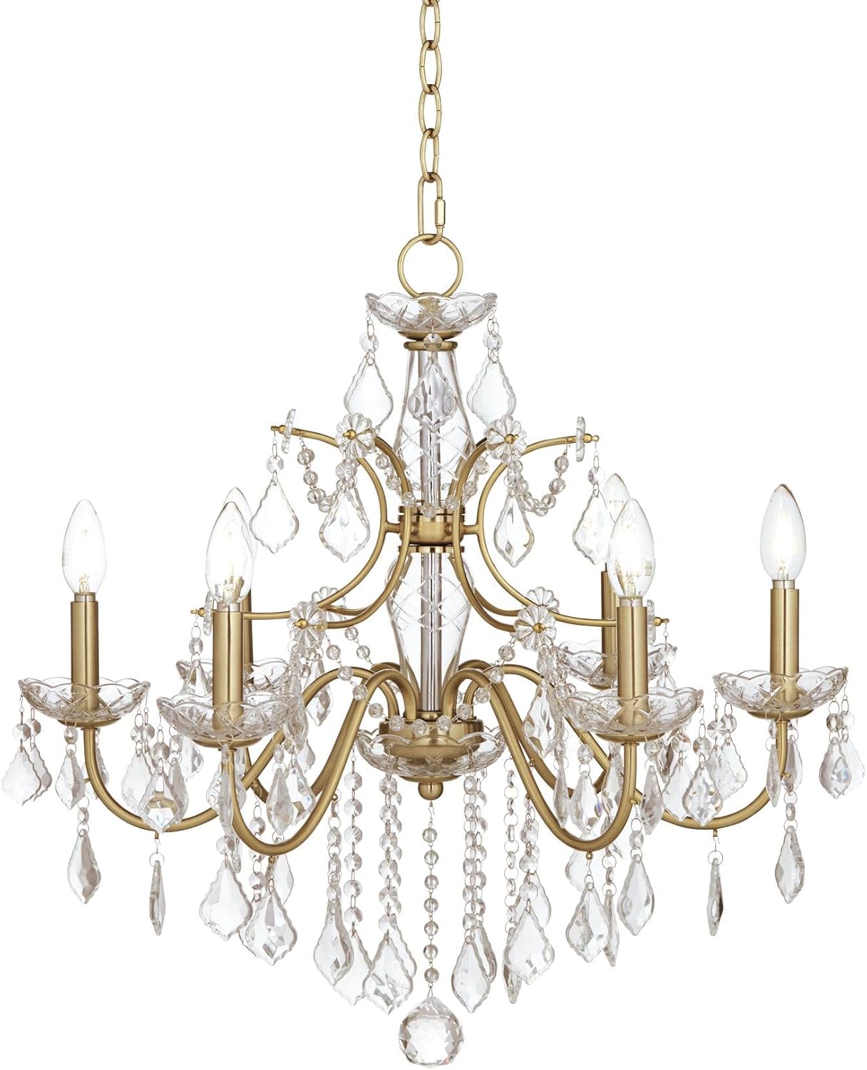 Vienna Full Spectrum Magrite Gold Hanging Chandelier Lighting 26 1/2" Wide French Clear Crystal Curved Arm 6-Light Fixture Dining Room House Foyer Entryway Kitchen Bedroom Living Room High Ceilings