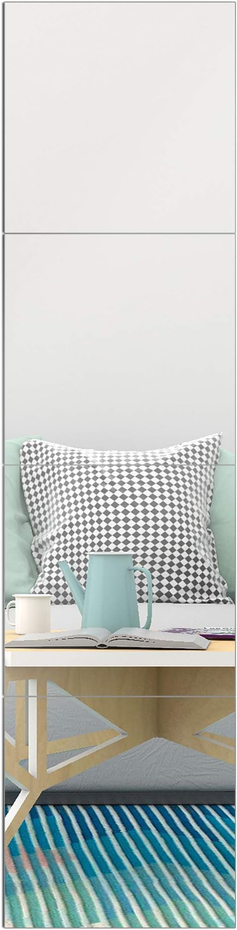 EDGEWOOD Frameless Wall Mirror Tiles Stick Full Length Glass for Door, Living Room, Bedroom, Home Gym, 14"x14" - 4PCS