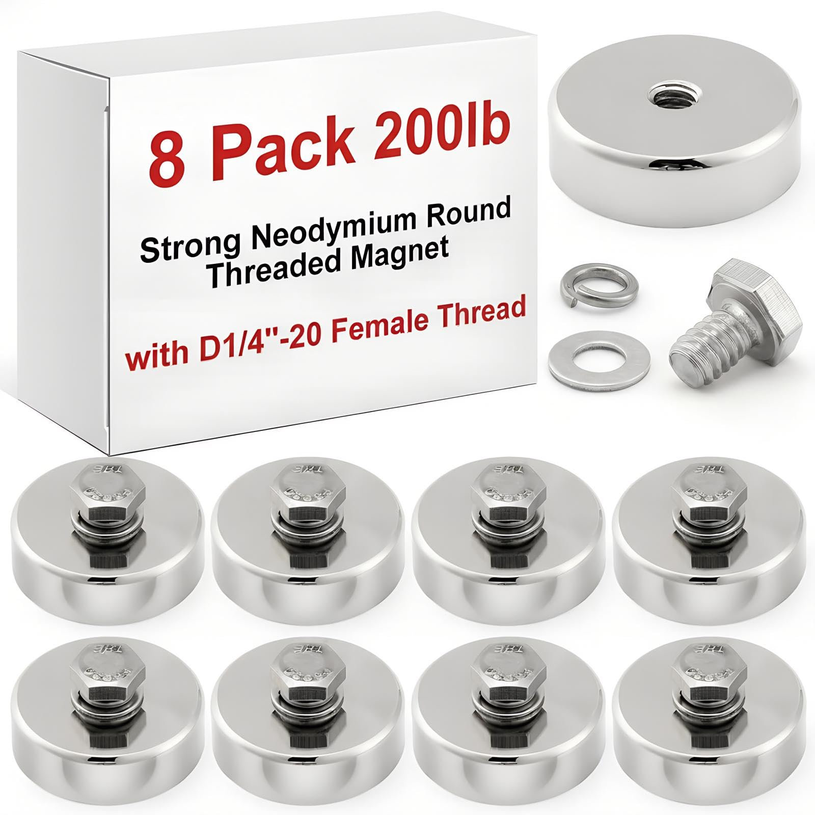 MorningRo 8 Pack Strong Round Threaded Magnet, 1.89 Inch, Primary Color
