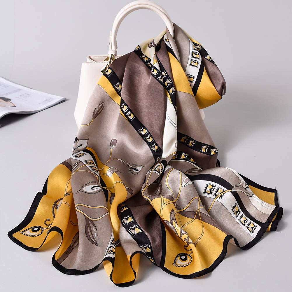 STORY OF SHANGHAI Sciarpa di 100% Seta Charmeuse da Donna Foulard a Raso con Fantasie Orientale, 56x177cm