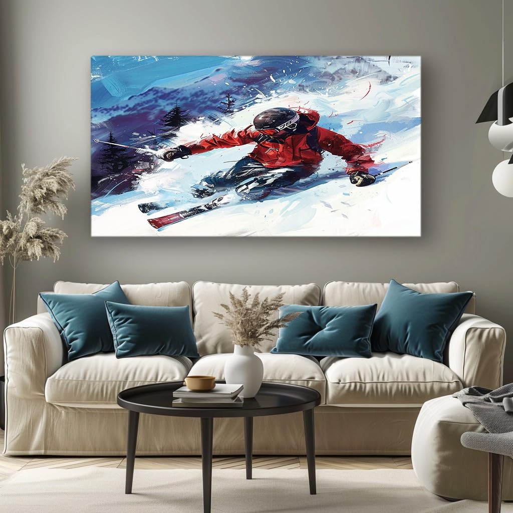 MKBKLI Living Room Pictures for Walls Skier Modern Unframed Canvas Art, Large Decorative Wall Print for Home and Bedroom Decor 60x120cm