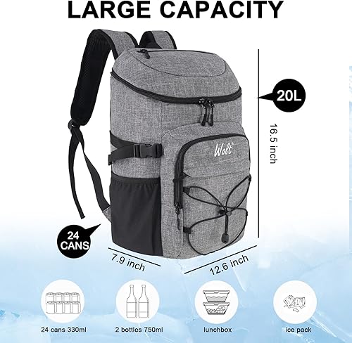 Vista 26 de WOLT Mochila enfriadora, 24 latas aisladas, a prueba de fugas, ligera y suave, enfriador de camping, enfriador de playa de gran capacidad, mochila