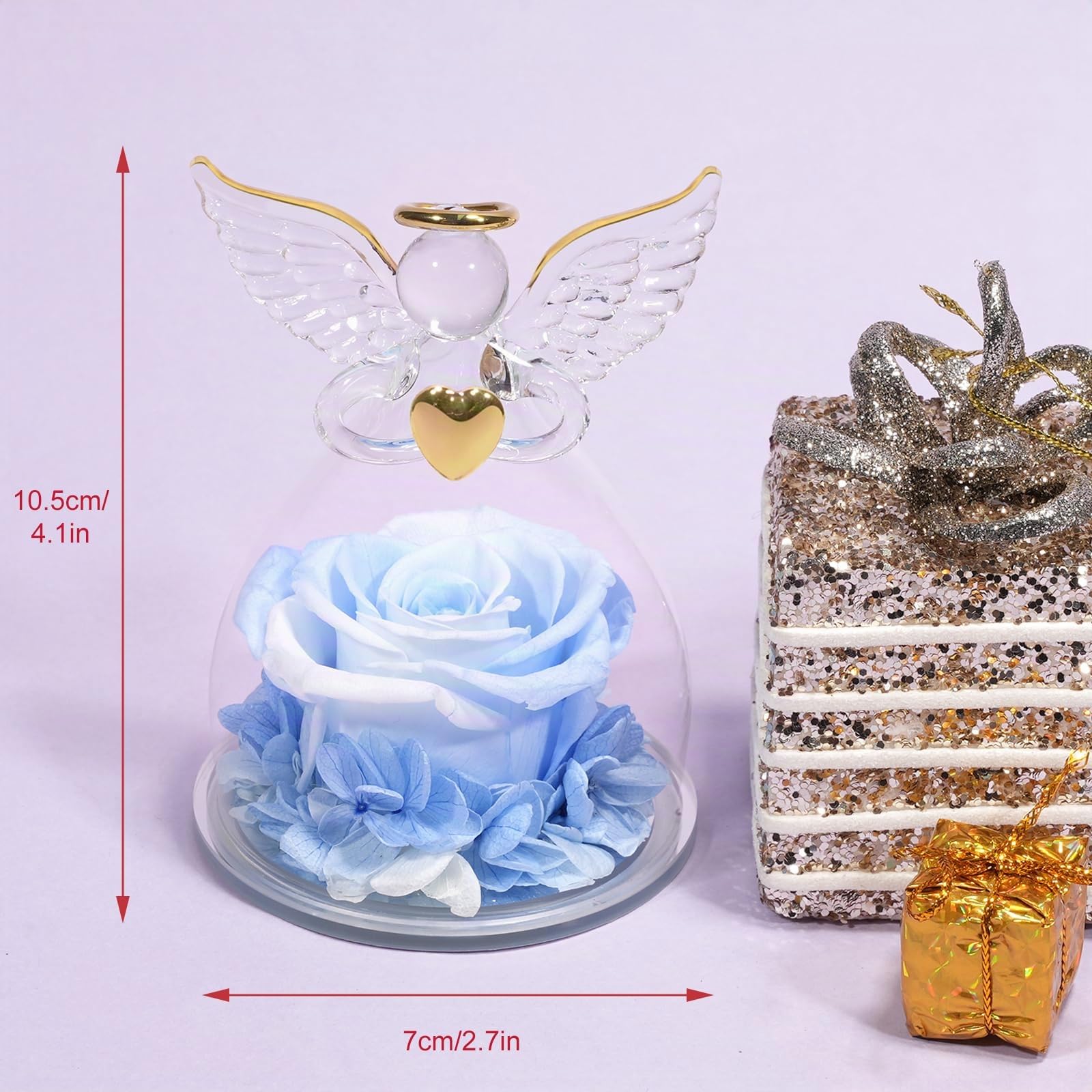Yamonic Ewige Rose Engel Geschenke für Frauen, Ewige Rose im Glas Geschenke für Mama,Engel Figur Geburtstagsgeschenke für Frauen,Oma Geschenk,Echte Rose Schutzengel Weihnachten Muttertagsgeschenk