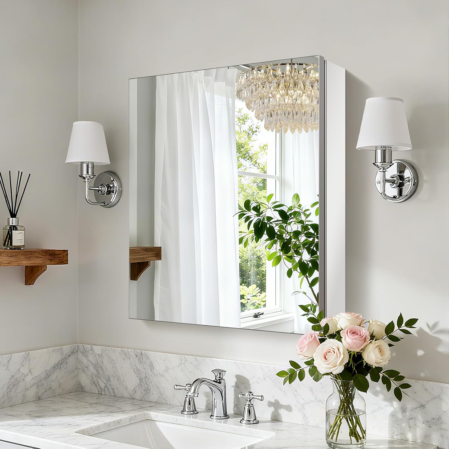 24" W x 26" H DIY Medicine Cabinet with Mirror Door and Adjustable Shelves, Pre-Assembled Door, Soft-Close Hinges, Rust-Resistant Aluminum Frame, Surface or Recessed Installation Options