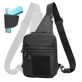 Concealed Carry Crossbody Gun Bag for Men, Ccw Sling Bag Tactical Shoulder Chest Pack Range Bags for Handguns (Black-Left and Right Handed) - Amazon product rated Grade B