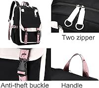 Vista 4 de JiaYou - Mochila para niñas estudiantes de la escuela, mochila para libros al aire libre con puerto de carga USB, Blanco negro, 21 litros, Mochilas