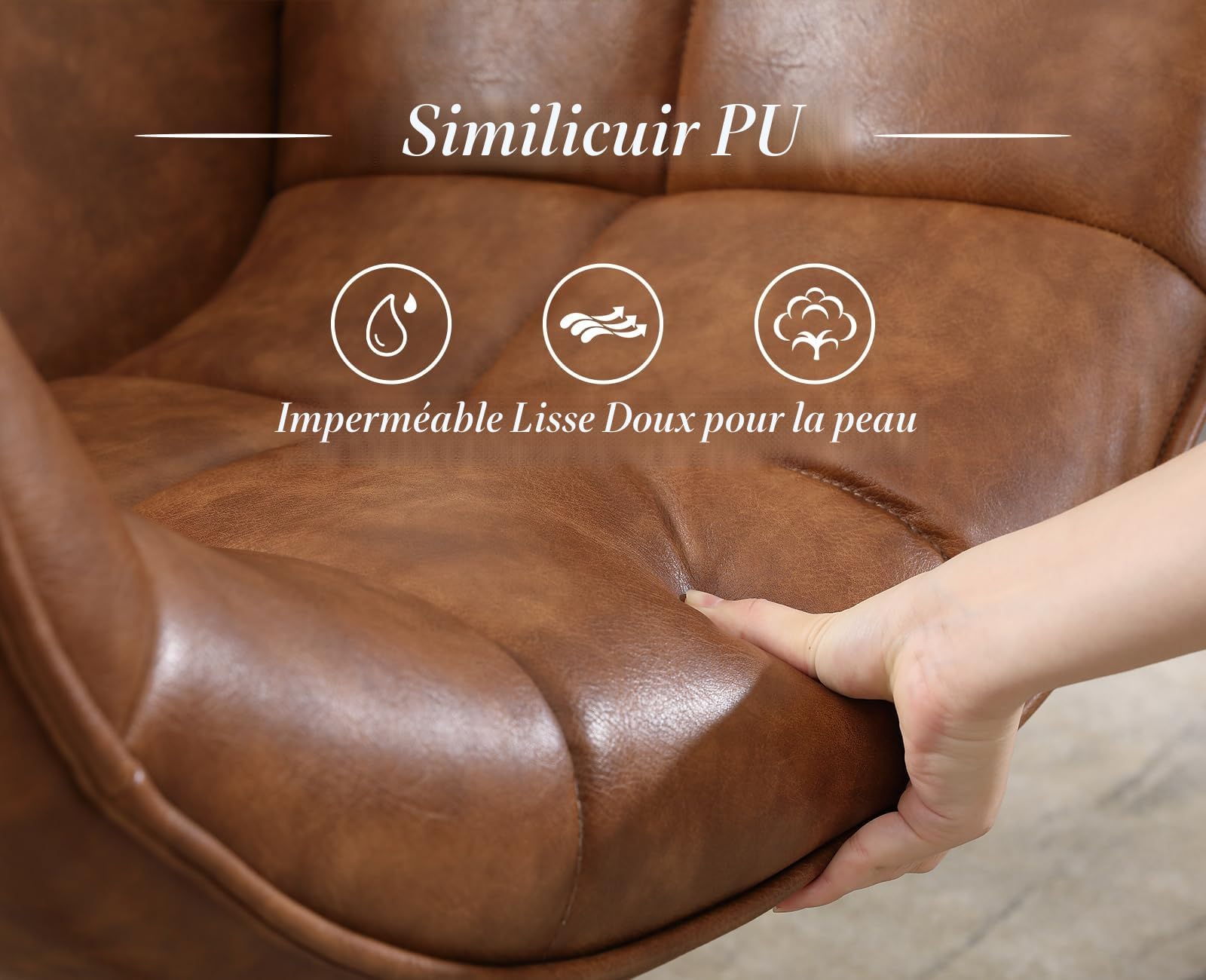 chairus Chaise Pivotante à 360° pour Chambre Chaises Coiffeuse Fauteuil Salon en Cuir PU Chaise de Bureau avec Pied Métal, Marron