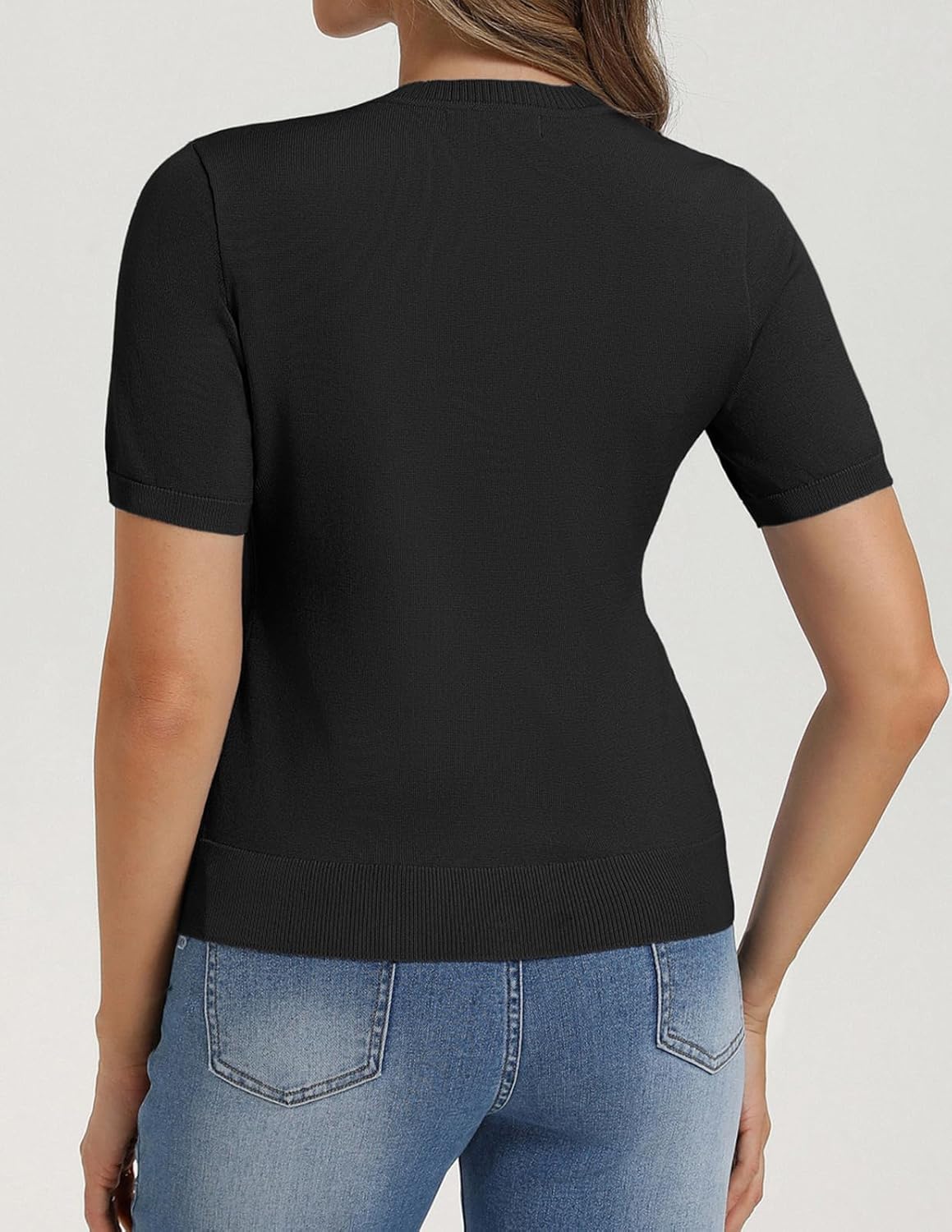 Belle Poque Women Short Sleeve Cardigan Sweater Lithtweight Crewneck Button Up Summer Cardigan - Image 3