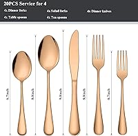Vista 5 de Juego de cubiertos de acero inoxidable de oro rosa de 20 piezas, incluye cuchillo, tenedorcuchara, pulido espejo, apto para lavavajillas
