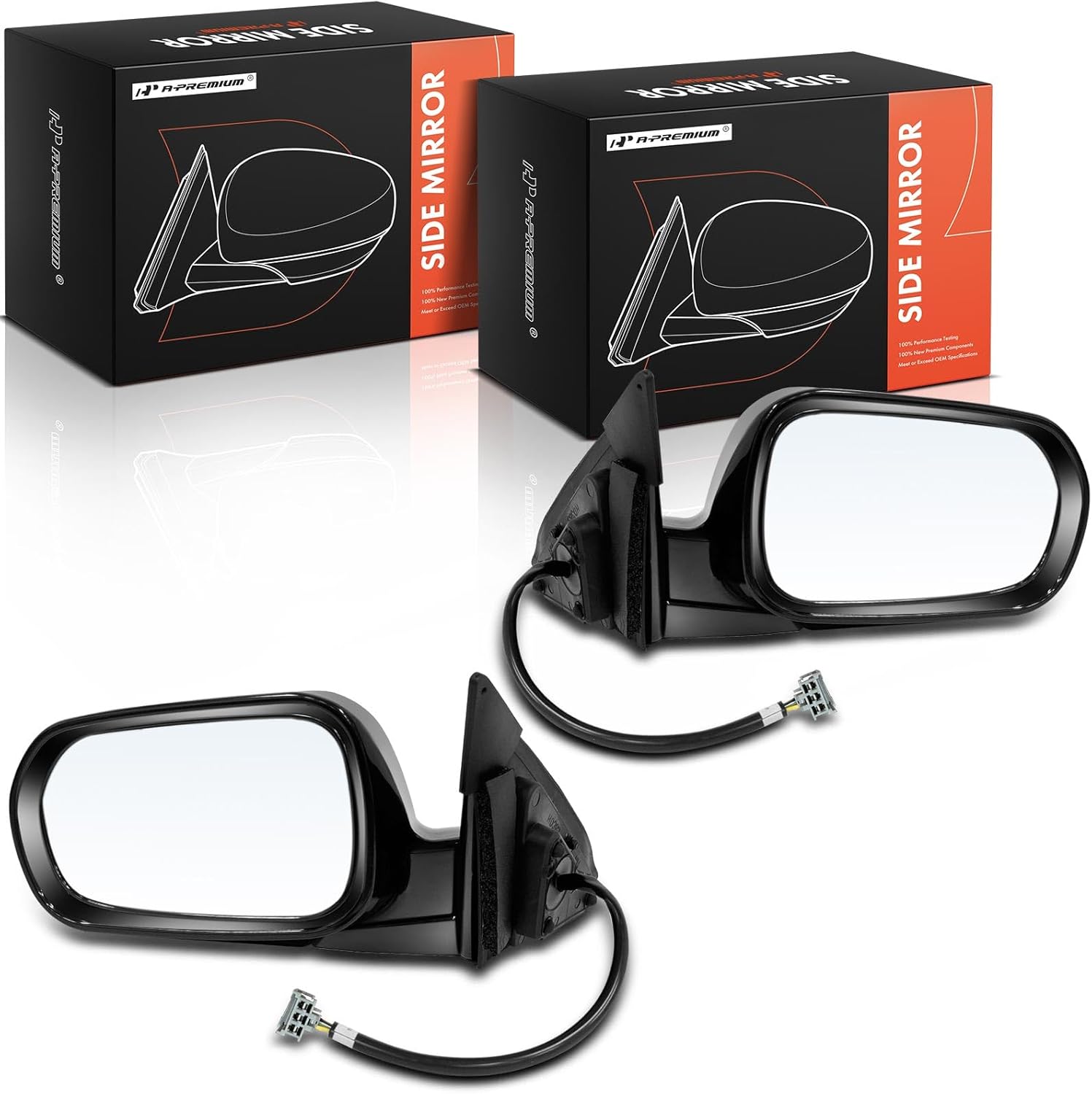 A-Premium Pair (2) Driver and Passenger Side Power Door Mirror - Compatible with Honda Accord 1998 1999 2000 2001 2002 - Non-Heated Manual Folding Black - Replace# 76250S4KA41ZN