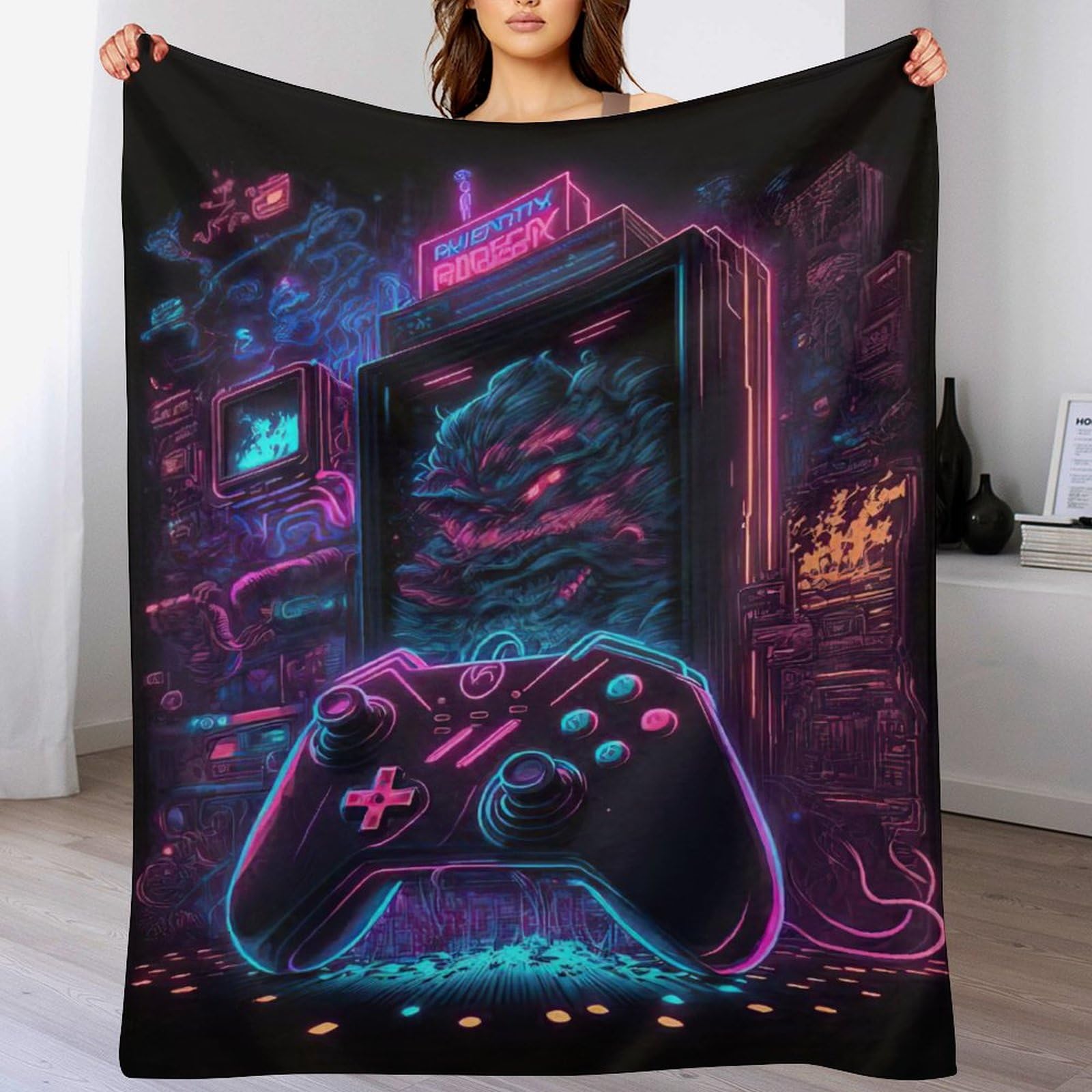 Plaid manette de jeu en couverture polaire flanelle 140x180cm pour lit et canapé