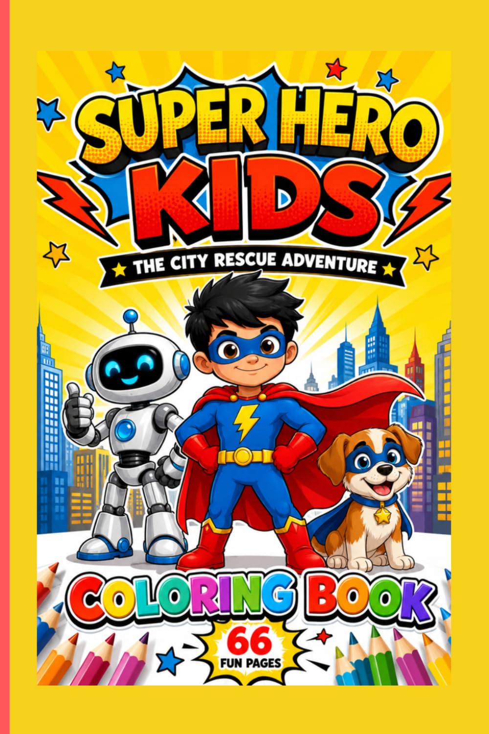 Super Hero Kids Comic Coloring Book: 66 Story-Based Adventure Coloring Pages with Original Superhero Heroes, Friendly Robot, Rescue Missions, Action ... and Fun Coloring Activities for Kids Ages 4–8