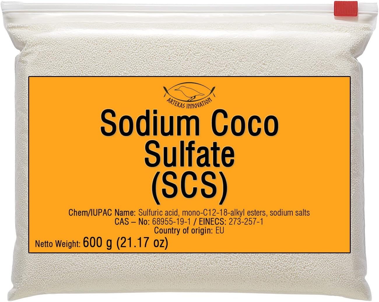 Sodium Coco Sulfate (SCS) - Anion Surfactant - Fine White Granules (600 g)