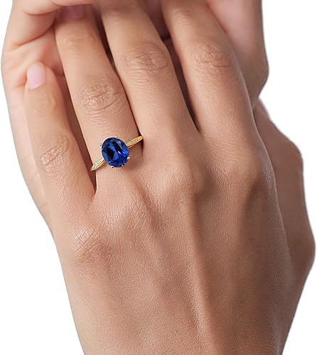 Miniatura 5 de Gem Stone King Anillo de compromiso de oro amarillo de 14 quilates de 2-3 quilates con piedra preciosa ovalada de 0.394 x 0.315 in y diamantes