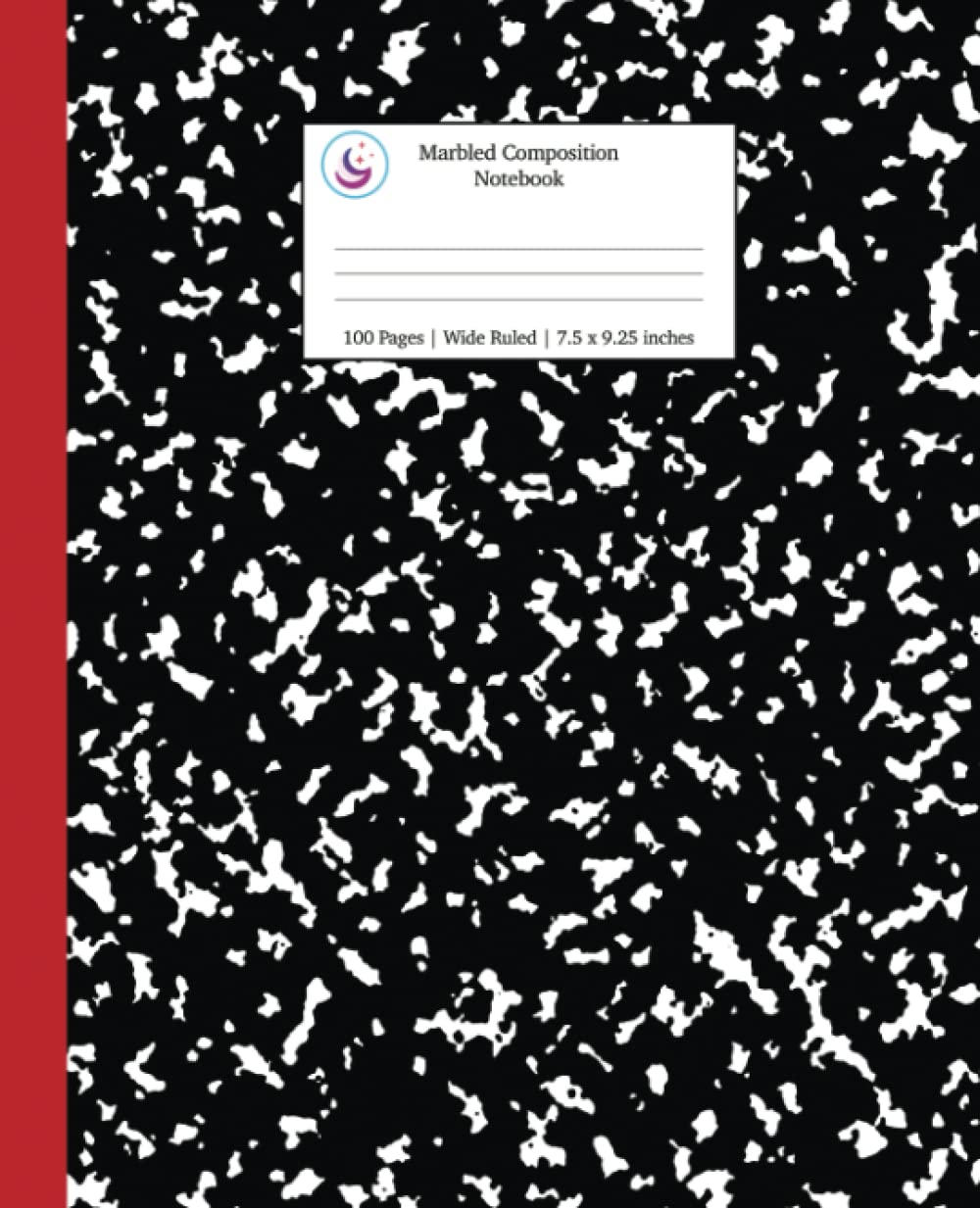 Marbled Composition Notebook: Black and Red Spine Marble Wide Ruled Paper Subject Book