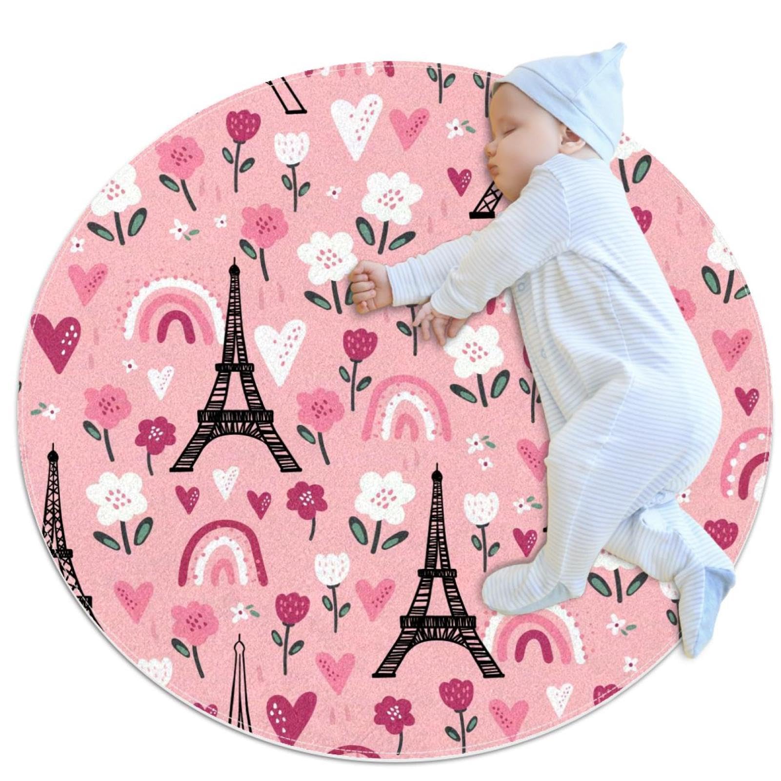 Tapis rond Tour Eiffel 1m antidérapant pour chambre et salon