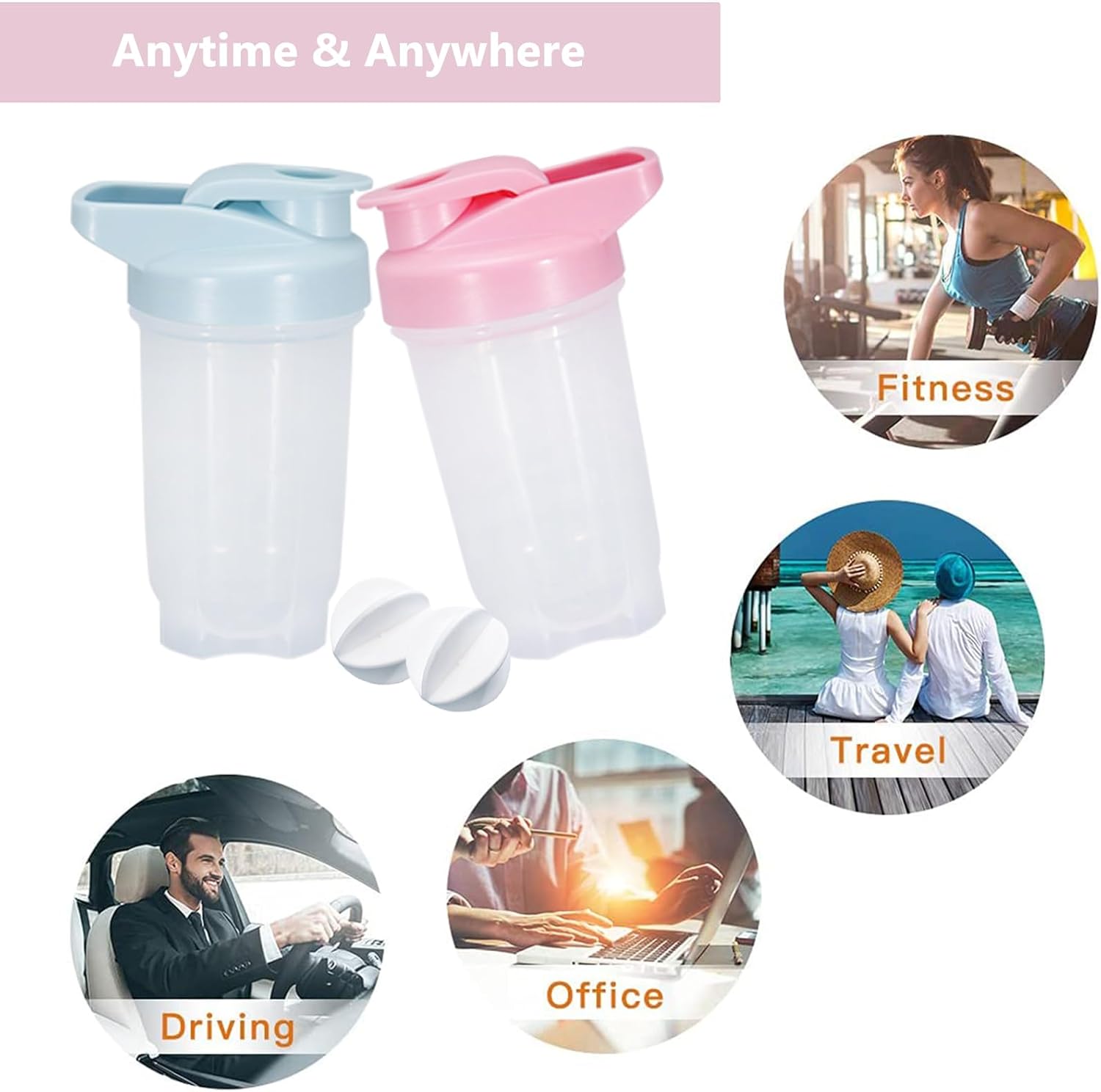 Shaker Bottle Protein Shakes Cup and 10-Ounce/300ML Shaker-Bottle with Whisk Balls, Protein Shaker- Bottles Set,Non-BPA plastic (Blue+Pink(2PCS)) - Image 5