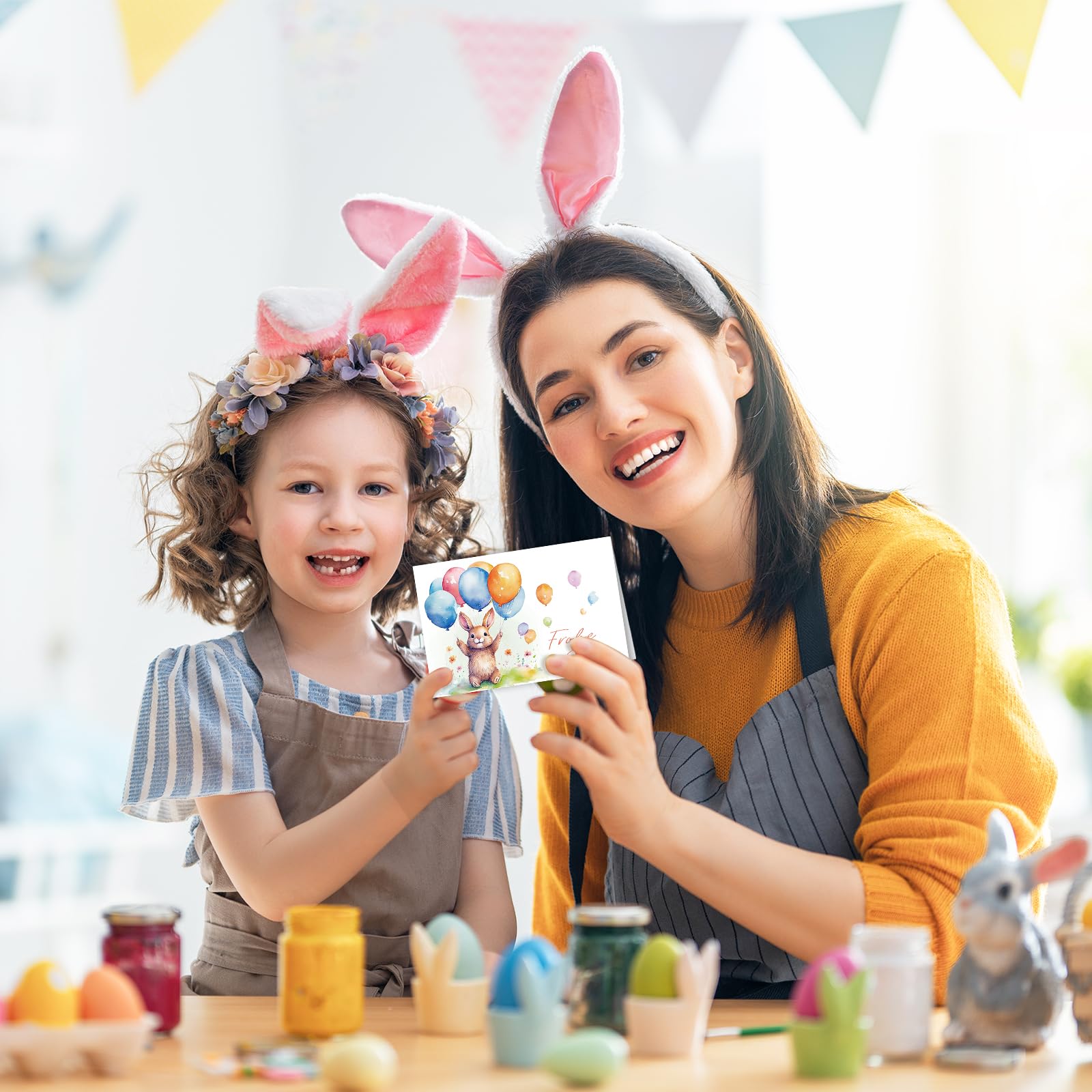 Carte De Paques JSRHEEM Lot De 12 , Carte Paques De Voeux Avec Enveloppes Et Autocollants, Cartes Paques Enfant-Motif Oeufs De Paques, Lapin De Paques, Poussin Paques (Ensemble A Enveloppe Paques