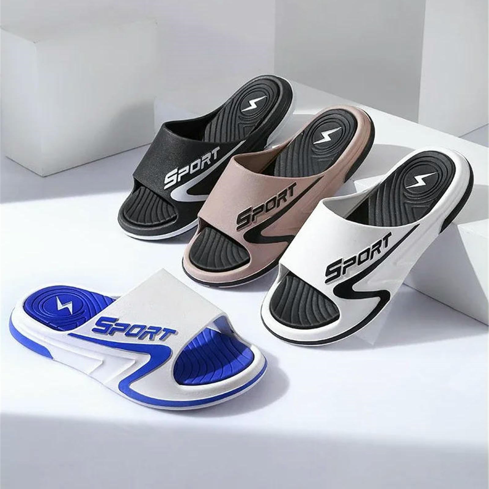 Claquette Hommes Slippées De Maison Intérieure Résistantes Au Glissade pour Sandales Plates Promenadent Les Chaussures À La Maison-Blanc Et Noir-43-44