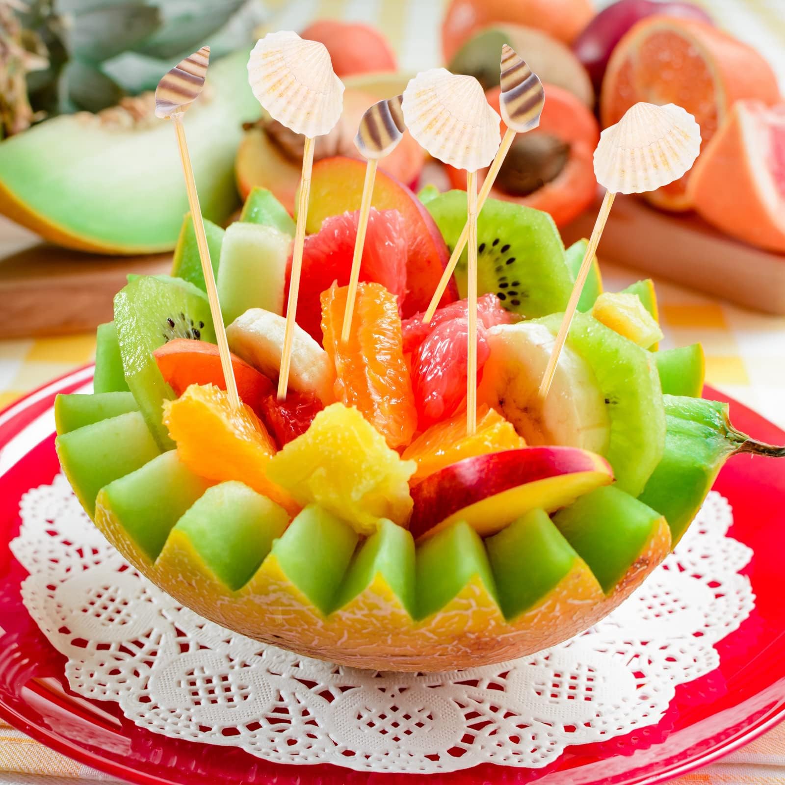 Palillos para Aperitivos 12cm,200 Piezas Palillos para Aperitivos Verano,Brochetas de Cóctel de Madera,Pinchós de Frutas pará Frutas, Postres, Ensalada, Fiesta,Palillo Cóctel Palos Coctel Madera (B)