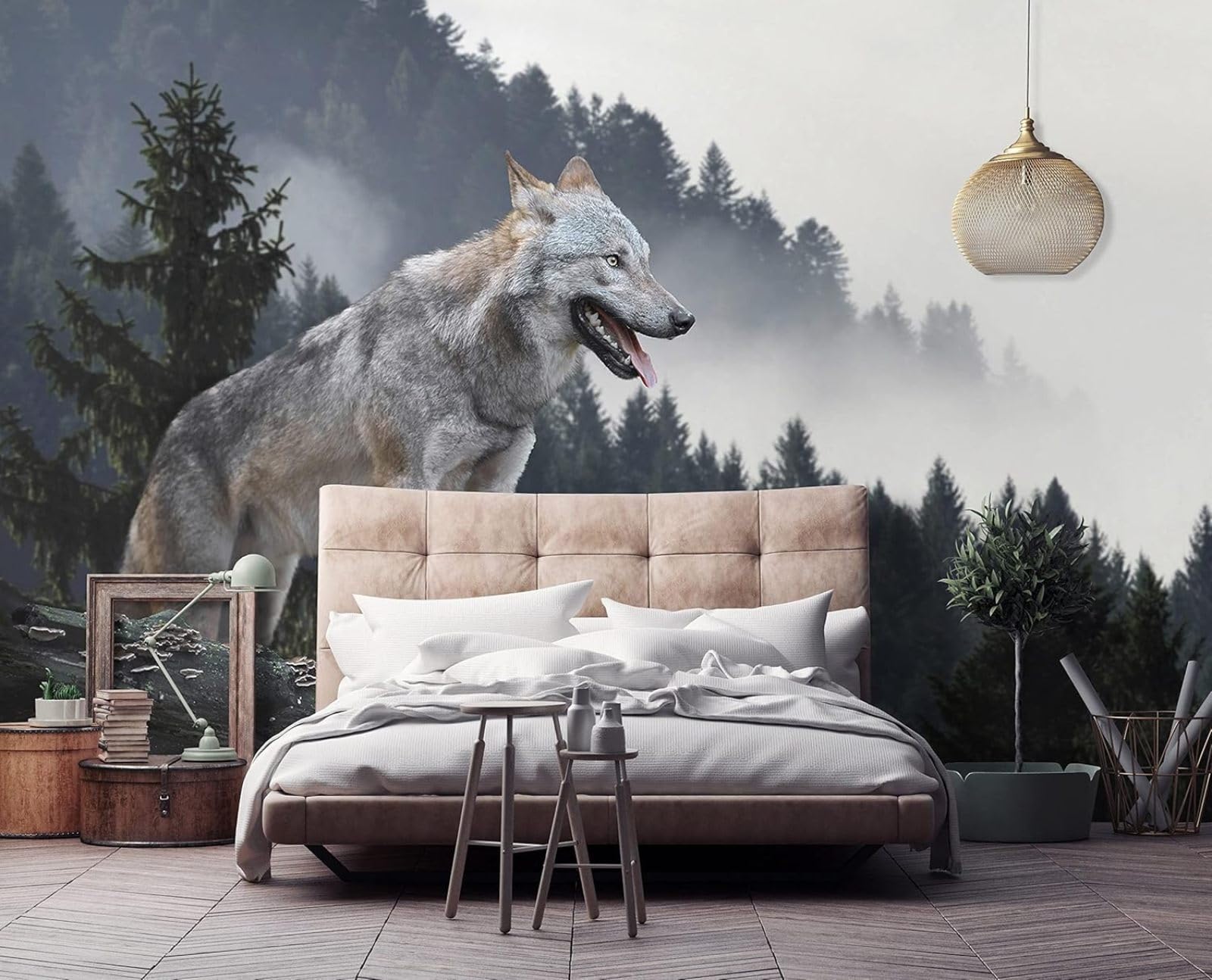 Kfjhgbdshhj 3D Mural Photo Mural-Wallpaper 3D Effect Wolf Forest Fog Animals Mountains - Living Room Bedroom Modern Motif,350Cmx256cm Poster - Wall Sticker - Frameless Picture