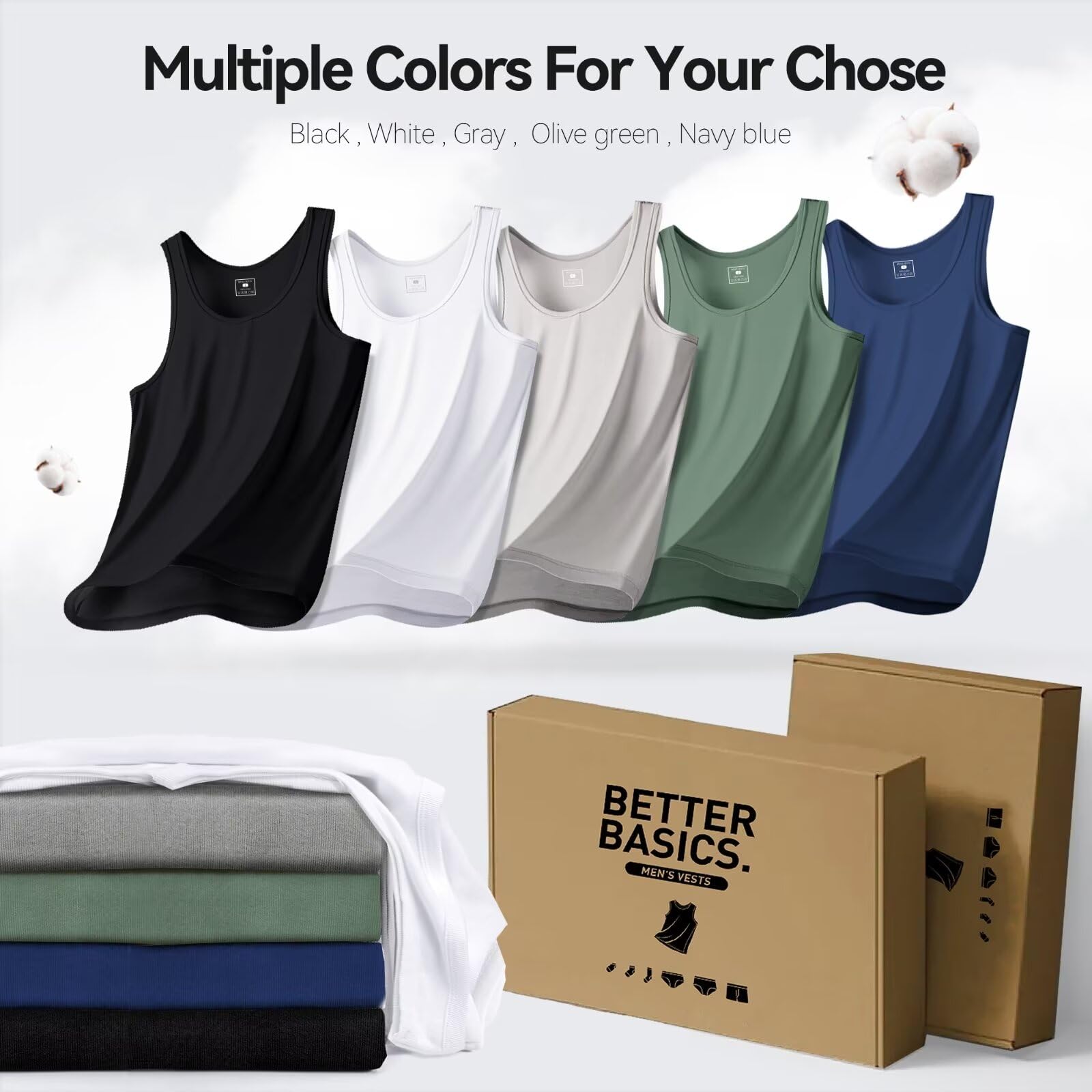 IceReco Canottiera Uomo 100% Cotone (Pacco da 5) Canotta Uomo Palestra Running Sportive Canottiere, Bianco Nero Grigio Marino Oliva, S-5XL