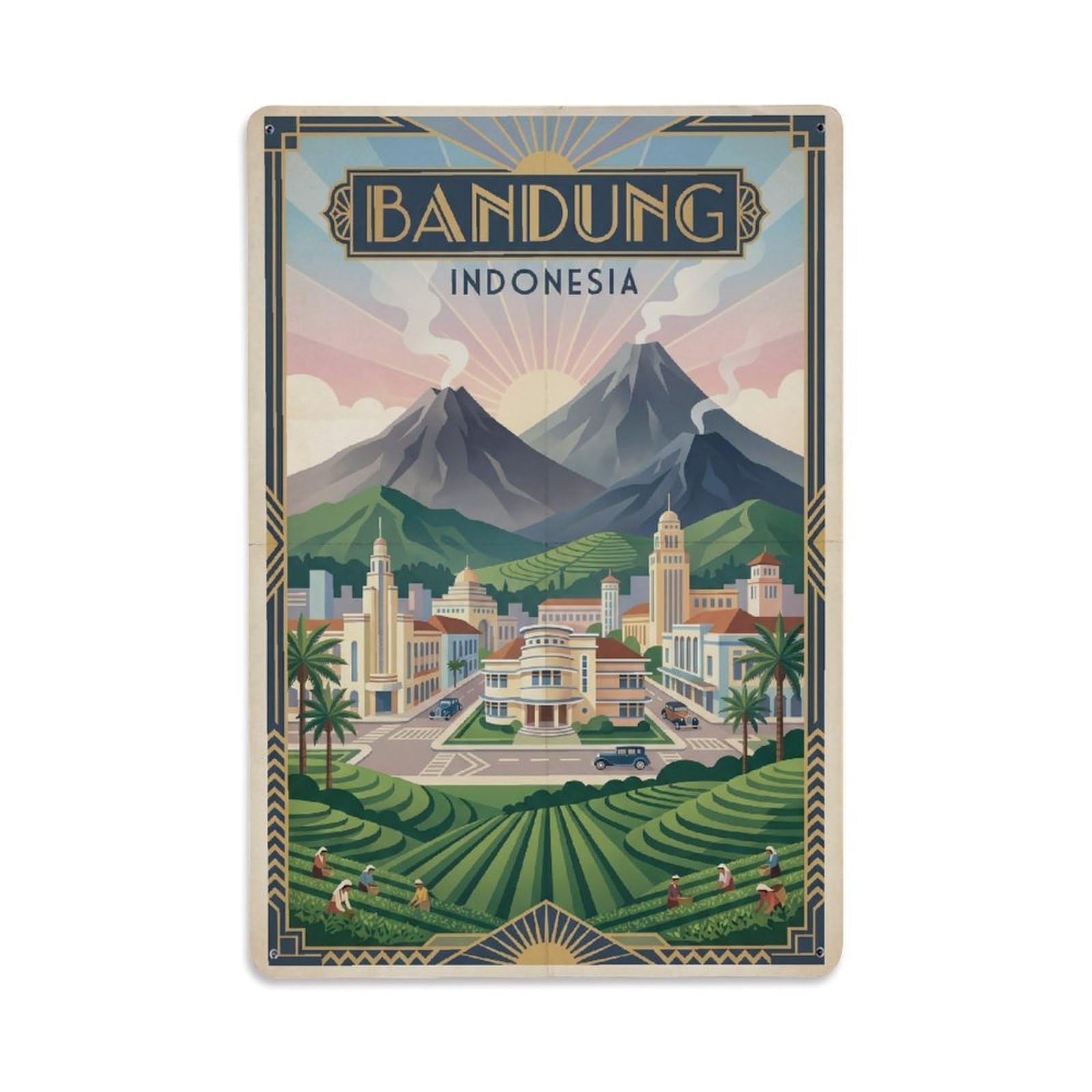 Indonesia Bandung Travel Retro Metal Tin Sign Plaque Wall Decor for Cafe, Club Bar, Office, Garden Metal Poster 8x12Inch