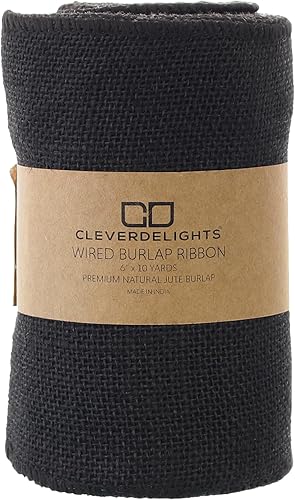Miniatura 2 de CleverDelights Cinta de arpillera negra de 6 pulgadas, bordes con alambre, 10 yardas, tela de arpillera de yute