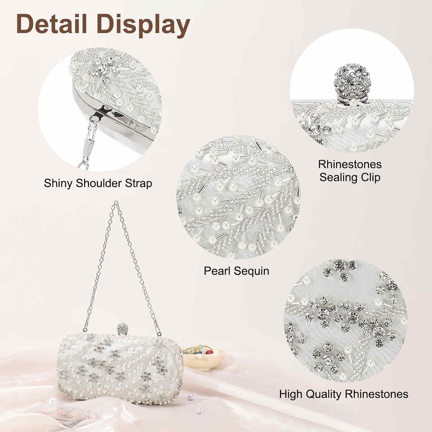 DTGN Evening Bags Clutch Purses for Women Formal, Bridal Purses Rhinestone Handbags Shoulder Bag with Chain Sparkly