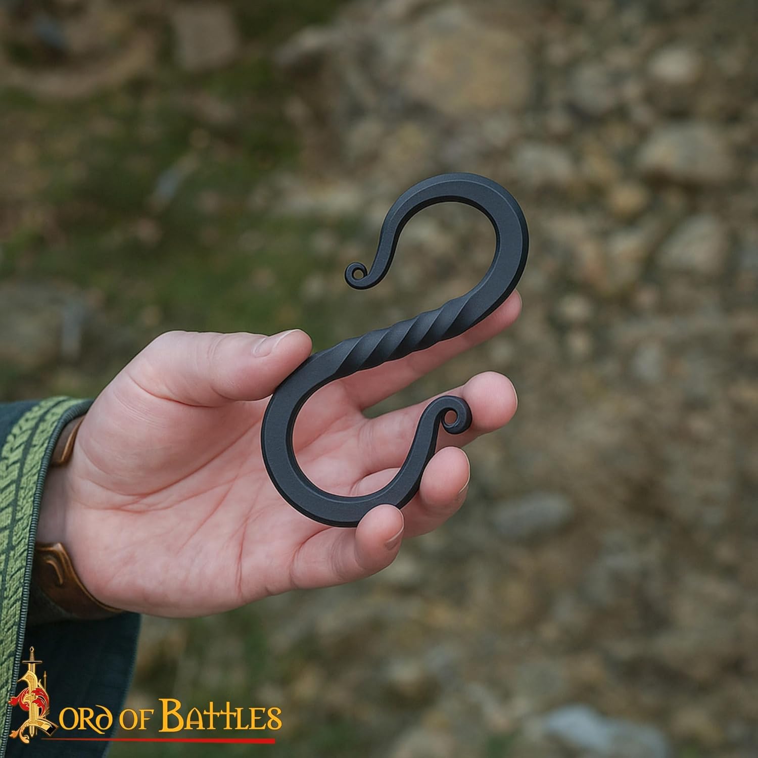 Lord of Battles Viking Iron S Shaped Hook Set Iron Hanging Cooking Stand Camping Accessory Hand Forged Black Finish Functional Accessory Reenactments (10, 4.3 cm)