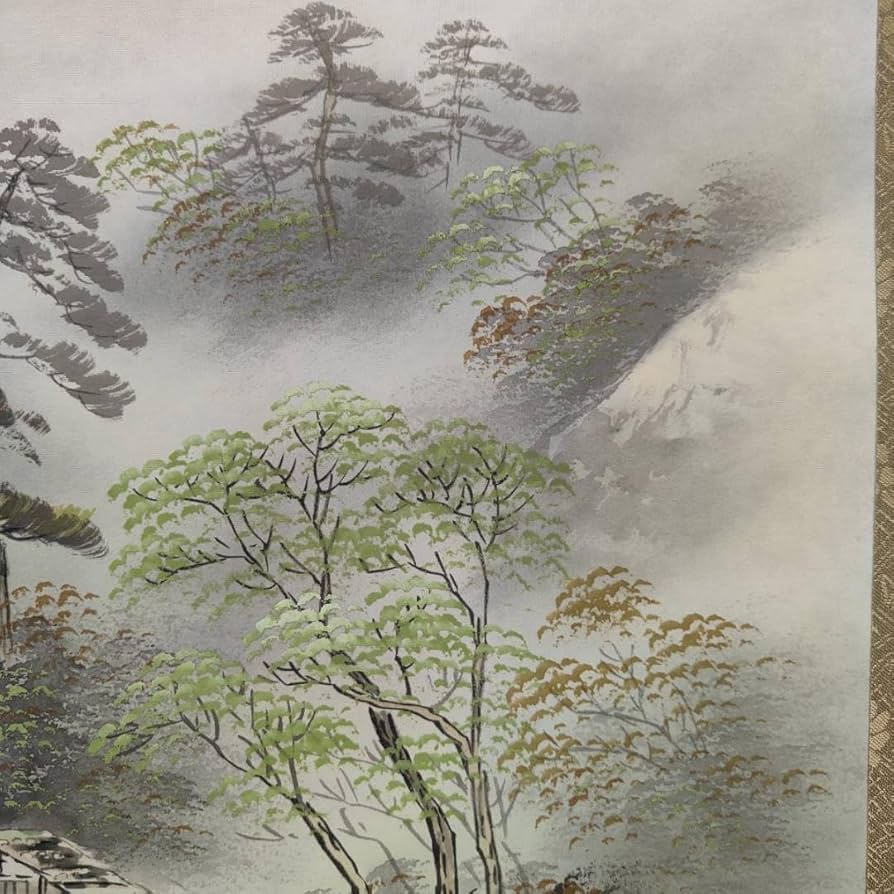 真作/樹海/彩色山水/漁師図/横物/桐共箱付/布袋屋掛軸A-639 真作/樹海/彩色山水/漁師図/横物/桐共箱付/布袋屋掛軸A-639