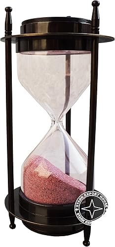 Reloj de cristal de arena antigua de latón con temporizador de arena de 7 pulgadas con 2 brújulas laterales, ideal para regalo