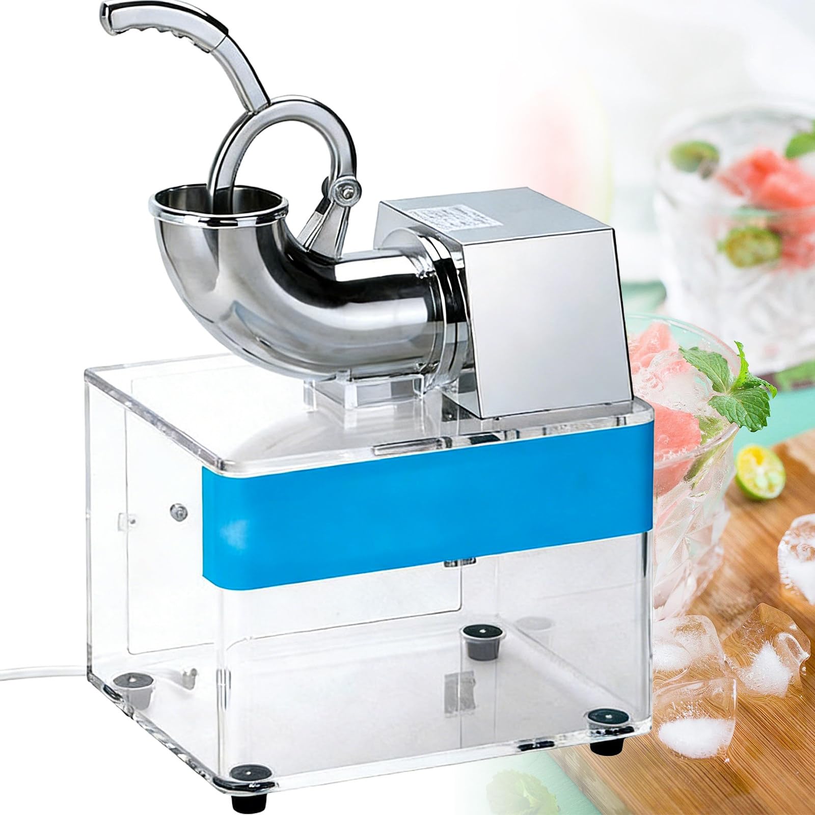 Sjyclaviger Ice Crushers Machine, Commercial Grade with Acrylic Case, Ice Shaver with Powerful 250w Motor, Ice Crusher Machine Double Blade, Shaved Ice For Summer B