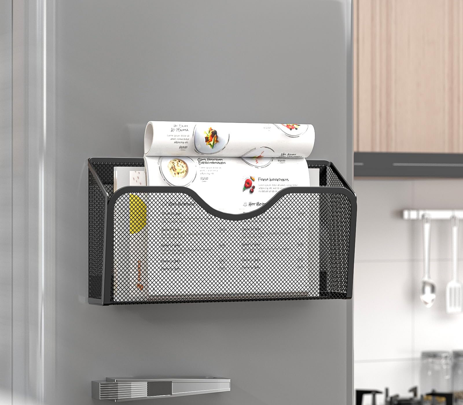 EKNITEY Lot de 3 porte-documents magnétiques – Organiseur de fichiers magnétique sans perçage pour magazines et papiers à suspendre pour bureau et maison
