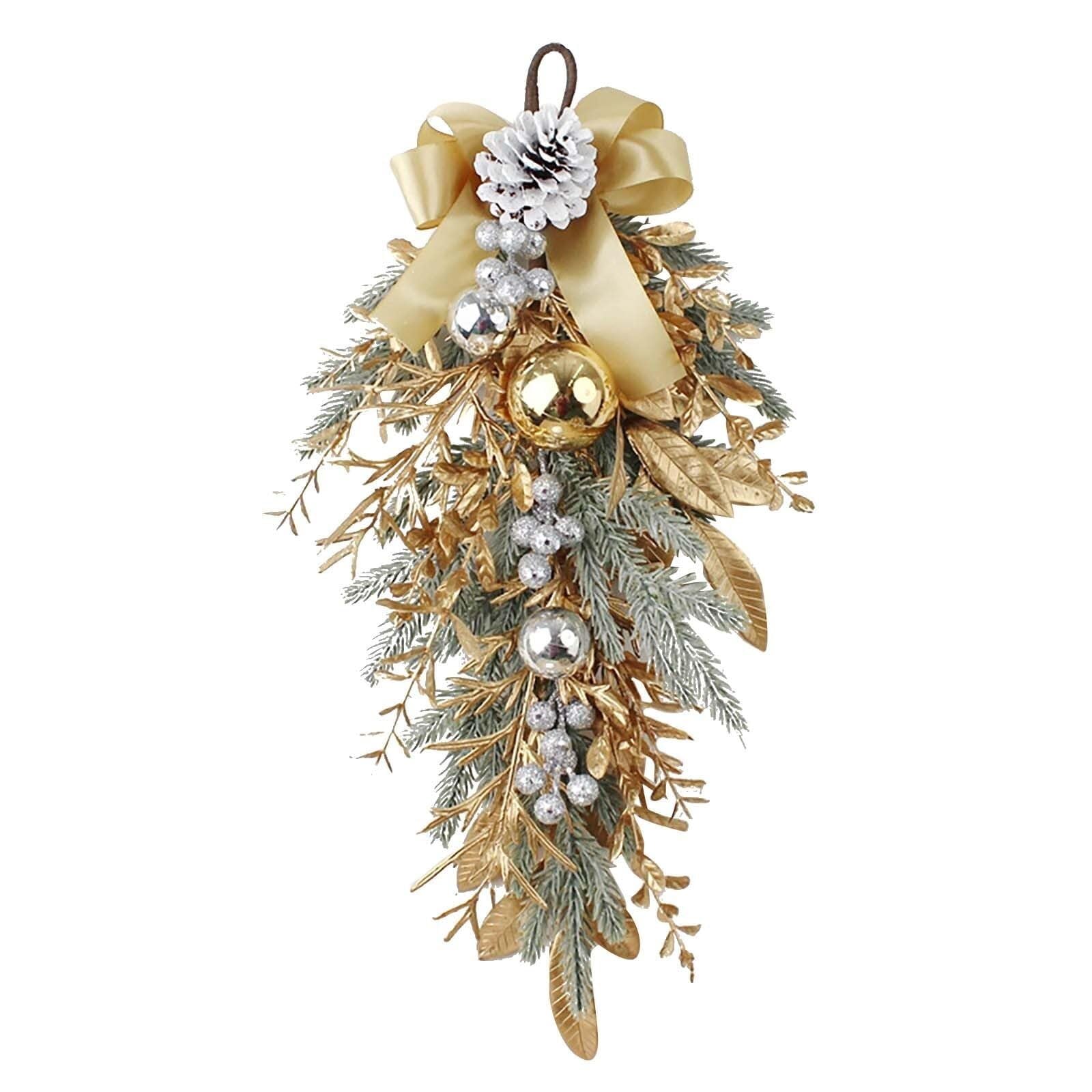 Ghirlande natalizie for porta d'ingresso, 2 pezzi, ghirlande invernali a forma di goccia con palla dorata for decorazioni da parete e finestre di casa ghirlanda