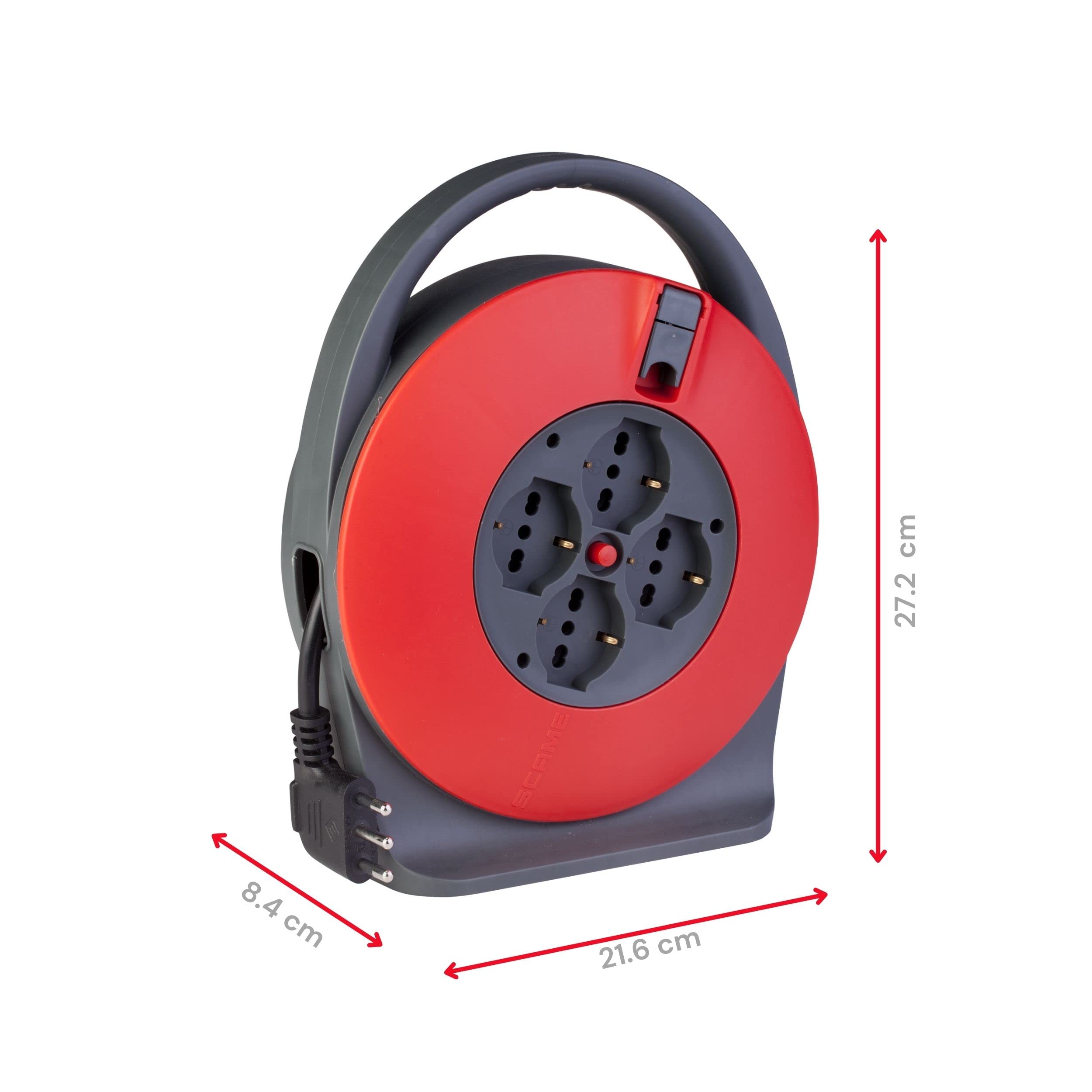 POLY POOL PP2742AM Enrouleur Câble Électrique 10m Câble Extension Électrique 230V Rouge et Noir 4 Prises Multi-standard 10A/16A