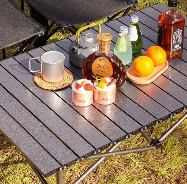 Image of Garden Art Folding Portable Metal Camping Table GAFTBL1491-9 | Portable Folding Table for Camping, Hiking, Fishing, Picnic | Light Weight Easy to Fold and Carry (Black Table, Medium)