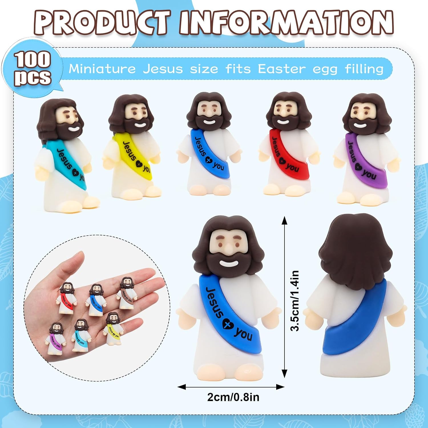 YuDanae 100pcs Jesus Loves You Figures, Mini Jesus Figurines in Bulk for Sunday School Religious Party Favors, Baby Jesus Figure Mini for Baptism Gifts and Easter Egg Stuffers