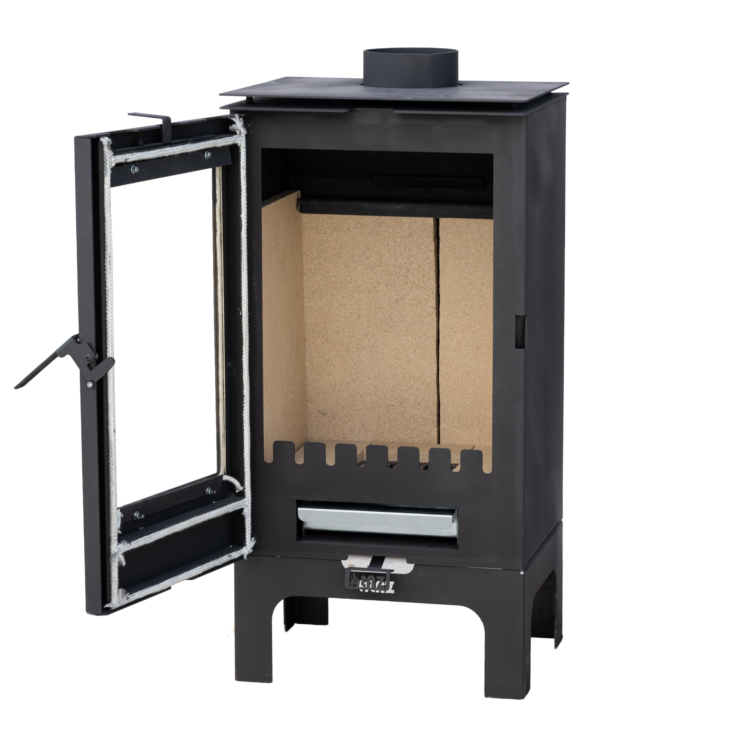 ALAZ K8M-L Kaminofen 9 kW – Holzofen Schwarz | Brennraum mit Schamott, großes Sichtfenster & Aschefach | Für Holzscheite bis 50 cm | Energieeffizienzklasse A