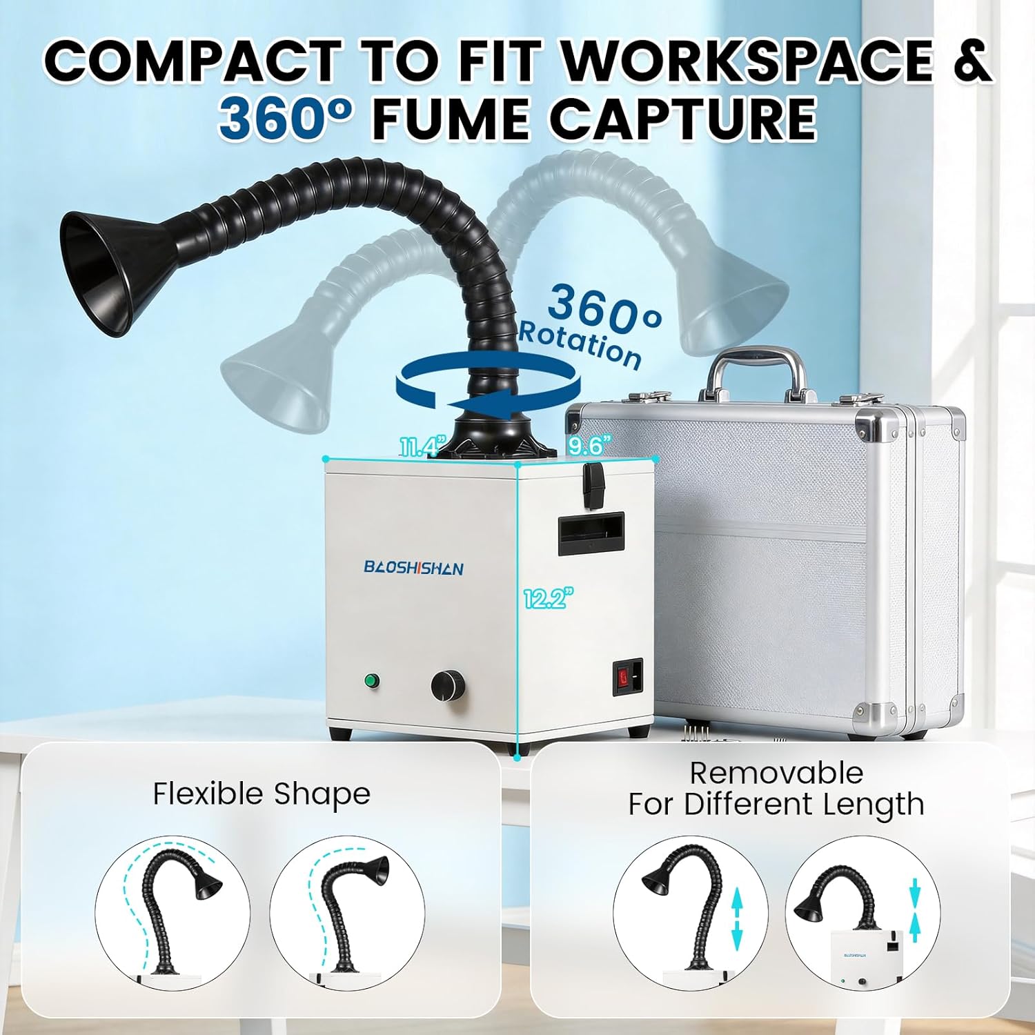 BAOSHISHAN Solder Fume Extractor, 100W Strong Suction Absorber with Washable 3 Stage Filter, 200m³/h Fume Extractor for Laser Engraver Soldering Welding Marking