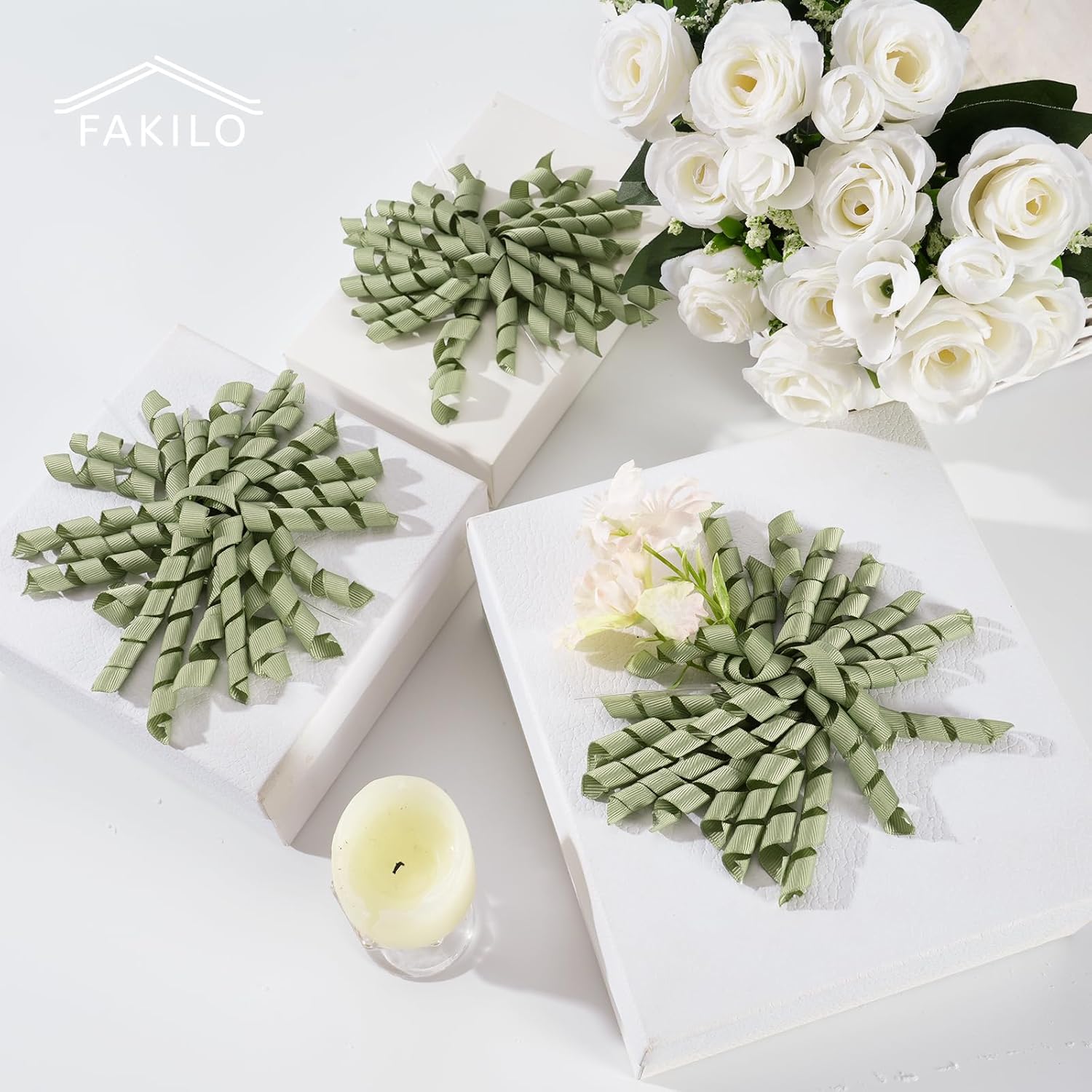 Sage Green Bows for Gift Wrapping, Curly Ribbon Bows for Presents, Birthday, Wedding, Wrap Accessories, Party Favor - 6 Counts - Image 5