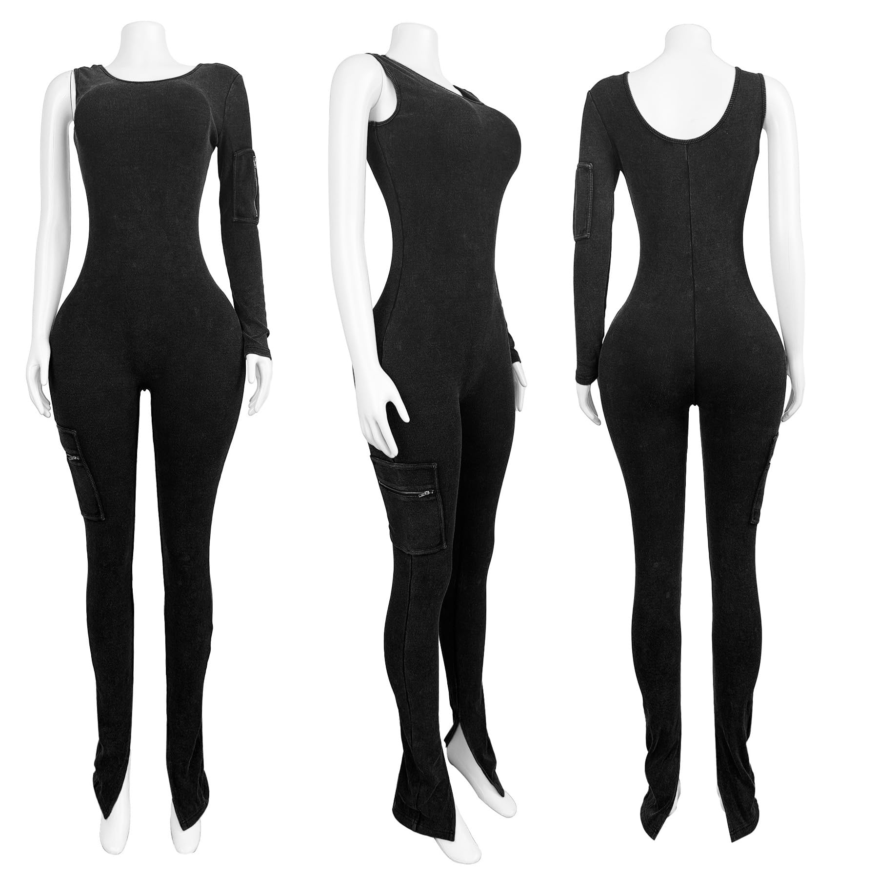 Geulis Combinaisons pour femme côtelées une épaule à manches longues Bobycon une pièce, leggings évasés extensibles