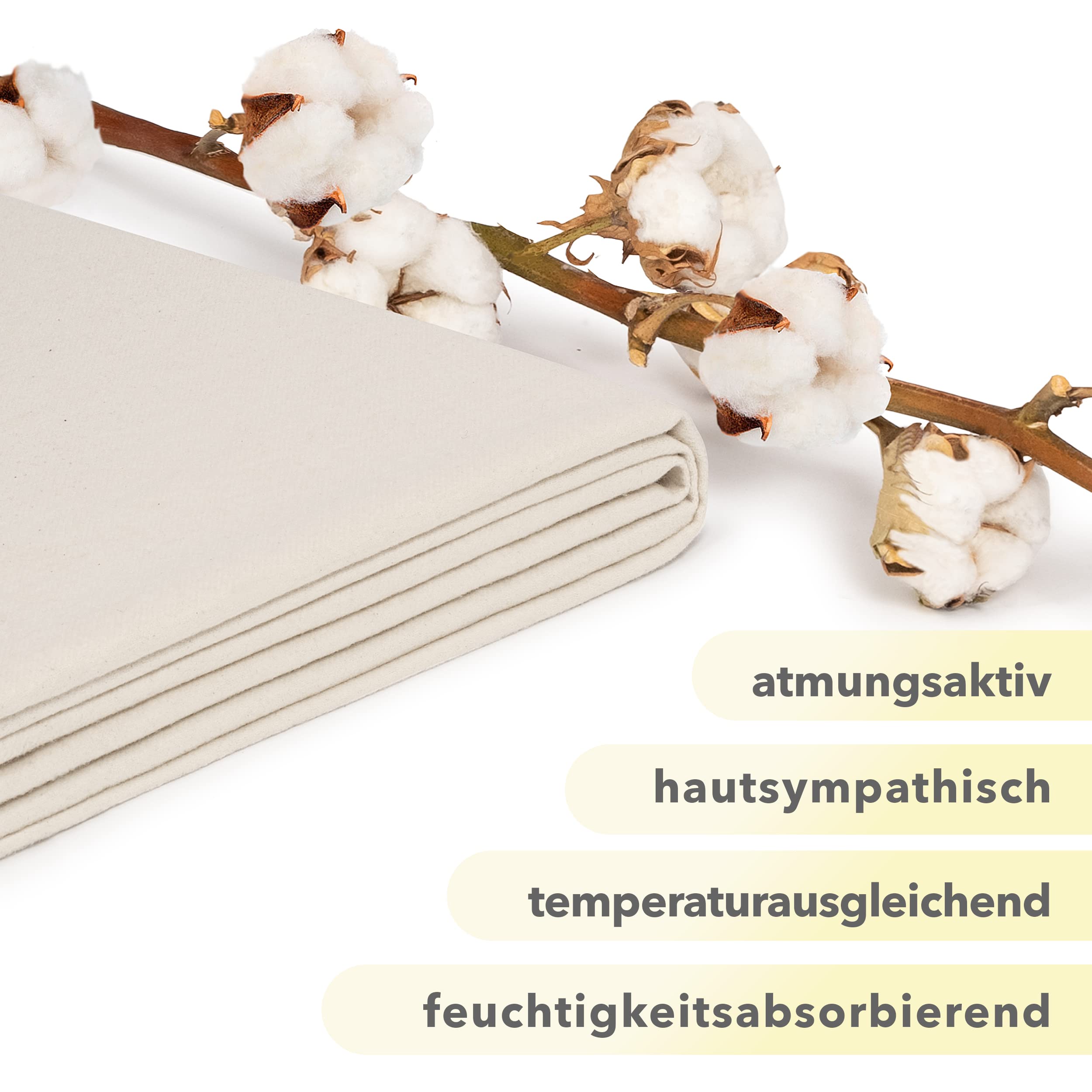 STUDIO Molton Matratzenschoner 180x200cm – 100 % Baumwolle – Made in Germany – Made in Green by Oeko-TEX – Matratzenauflage mit Eckgummis – Kochfest, atmungsaktiv, hautfreundlich – Naturfarben